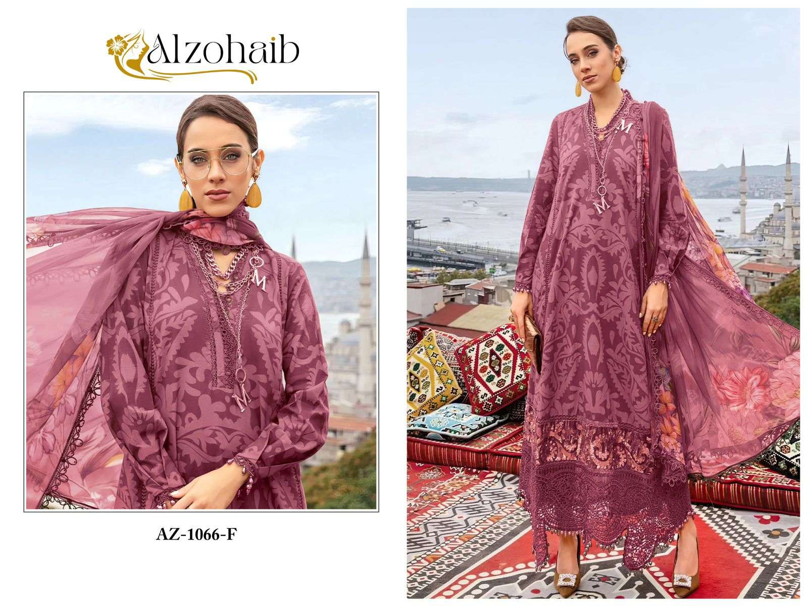 AL ZOHAIB DESIGN NO - 1066 CDEF PURE COTTON PRINT EMBROIDERED PAKISTANI SUIT