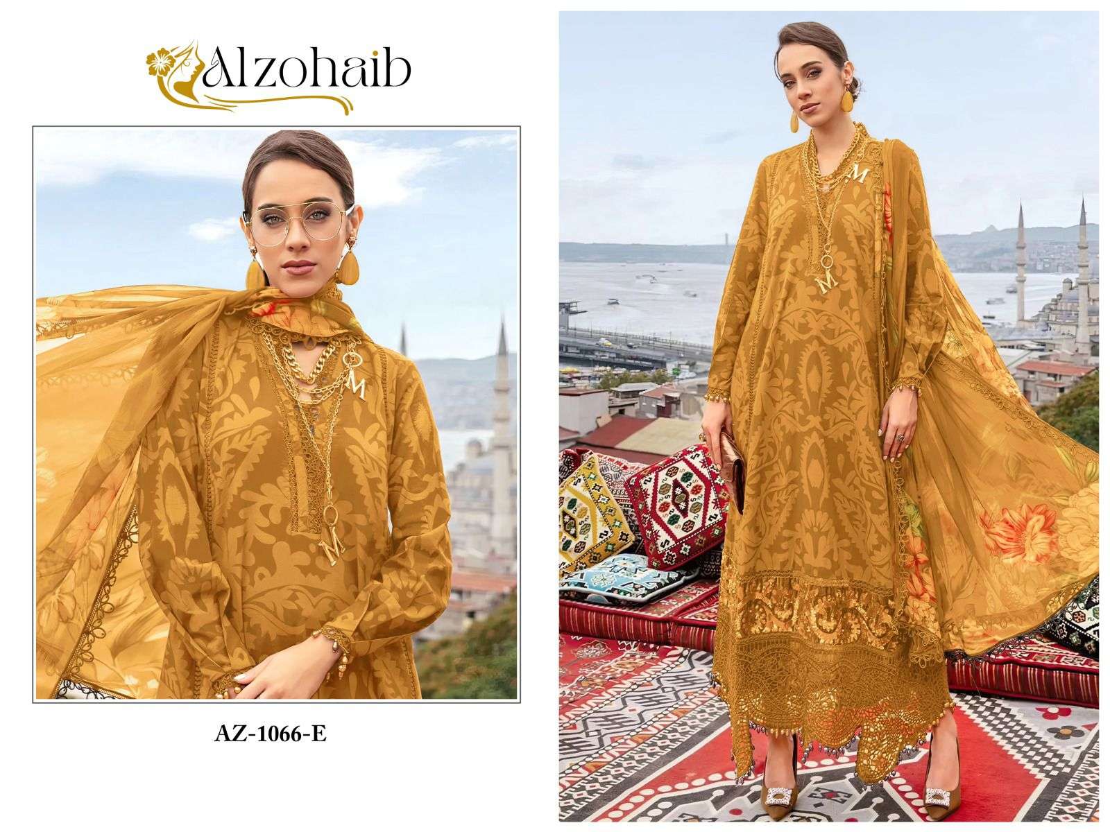 AL ZOHAIB DESIGN NO - 1066 CDEF PURE COTTON PRINT EMBROIDERED PAKISTANI SUIT