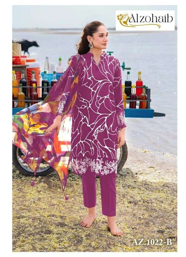 AL ZOHAIB M BASIC DESIGN NO - 1022 PURE COTTON PRINT EMBROIDERED PAKISTANI SUIT