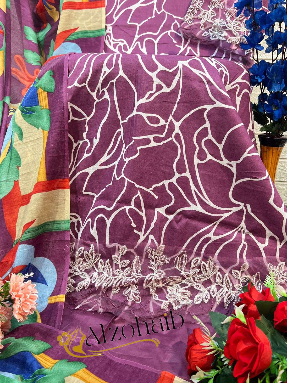 AL ZOHAIB M BASIC DESIGN NO - 1022 PURE COTTON PRINT EMBROIDERED PAKISTANI SUIT