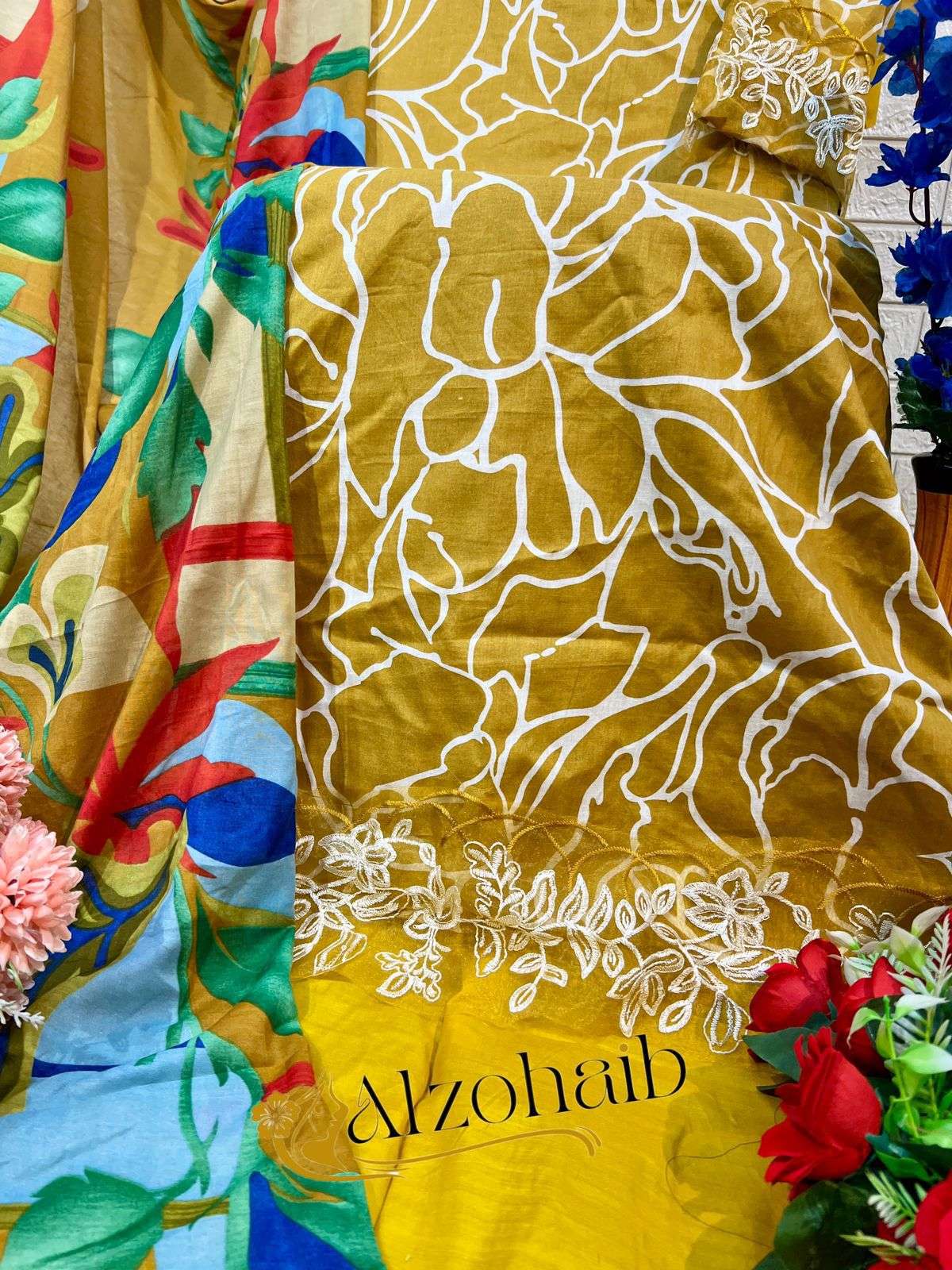 AL ZOHAIB M BASIC DESIGN NO - 1022 PURE COTTON PRINT EMBROIDERED PAKISTANI SUIT