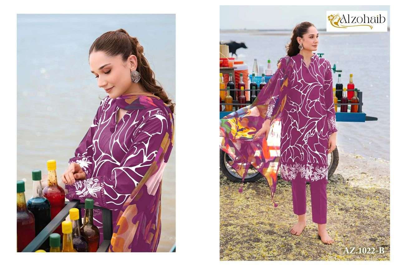 AL ZOHAIB M BASIC DESIGN NO - 1022 PURE COTTON PRINT EMBROIDERED PAKISTANI SUIT