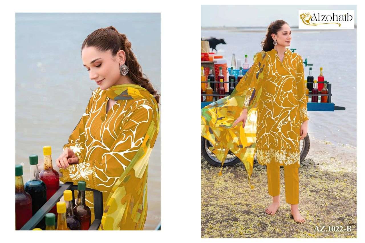 AL ZOHAIB M BASIC DESIGN NO - 1022 PURE COTTON PRINT EMBROIDERED PAKISTANI SUIT