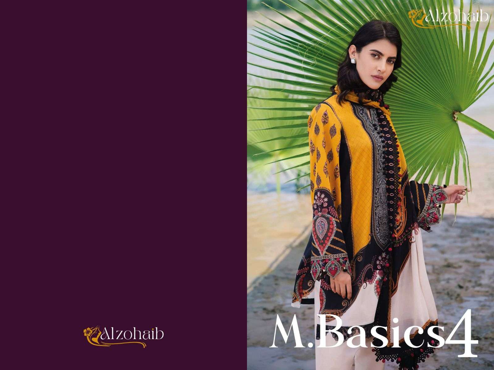 AL ZOHAIB M BASIC V-4 DESIGN NO - 1058 - 1059 PURE COTTON PRINT EMBROIDERED PAKISTANI SUIT