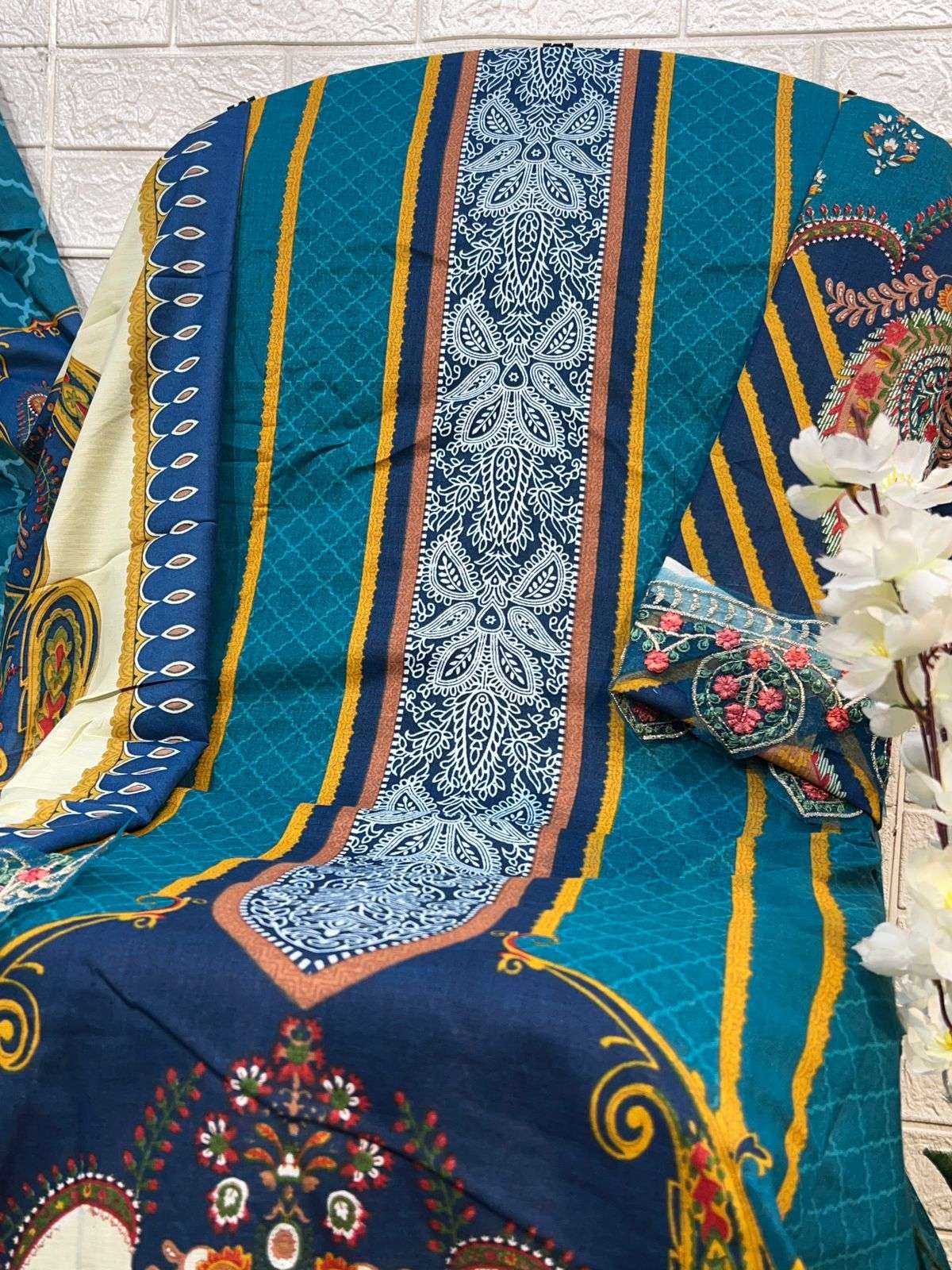 AL ZOHAIB M BASIC V-4 DESIGN NO - 1058 - 1059 PURE COTTON PRINT EMBROIDERED PAKISTANI SUIT