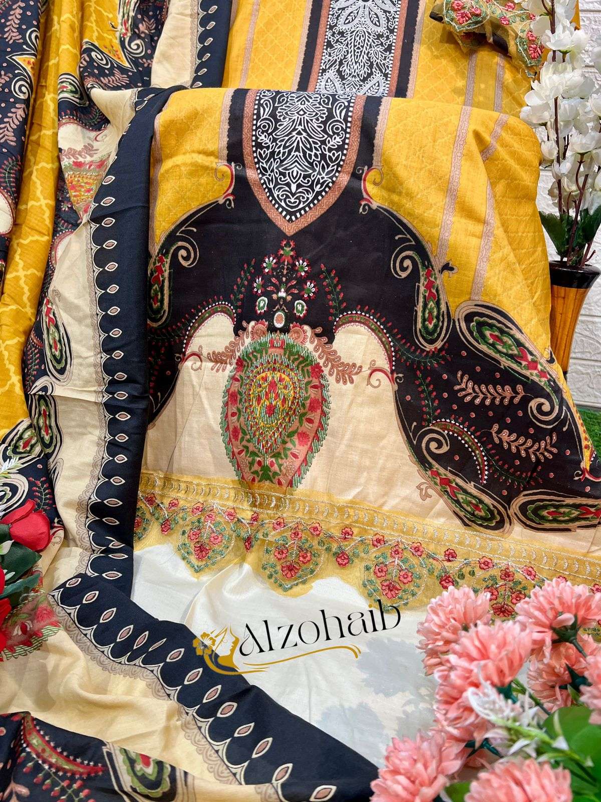 AL ZOHAIB M BASICS VOL 4 COTTON FANCY SALWAR KAMEEZ 