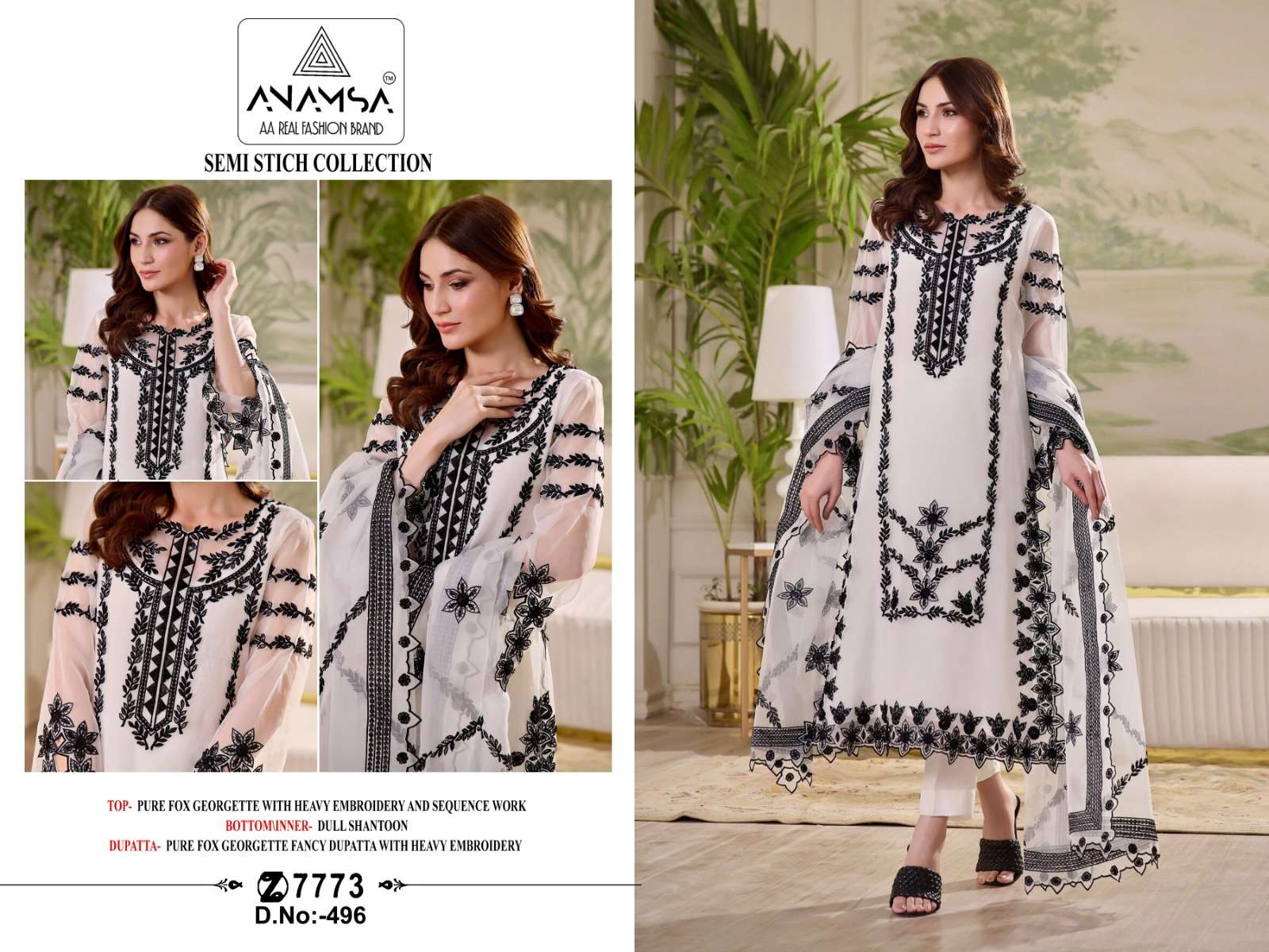 ANAMSA - 496 BEAUTIFUL DESIGN HEAVY EMBROIDERED PARTY WEAR SUIT