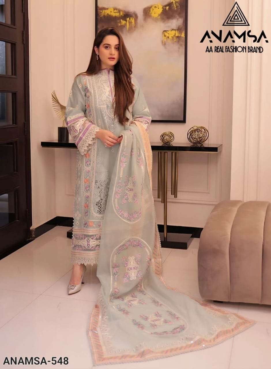 ANAMSA - 548 HEAVY PURE EXPORT QUALITY BEAUTIFUL DESIGN EMBROIDERED PARTY WEAR SUIT