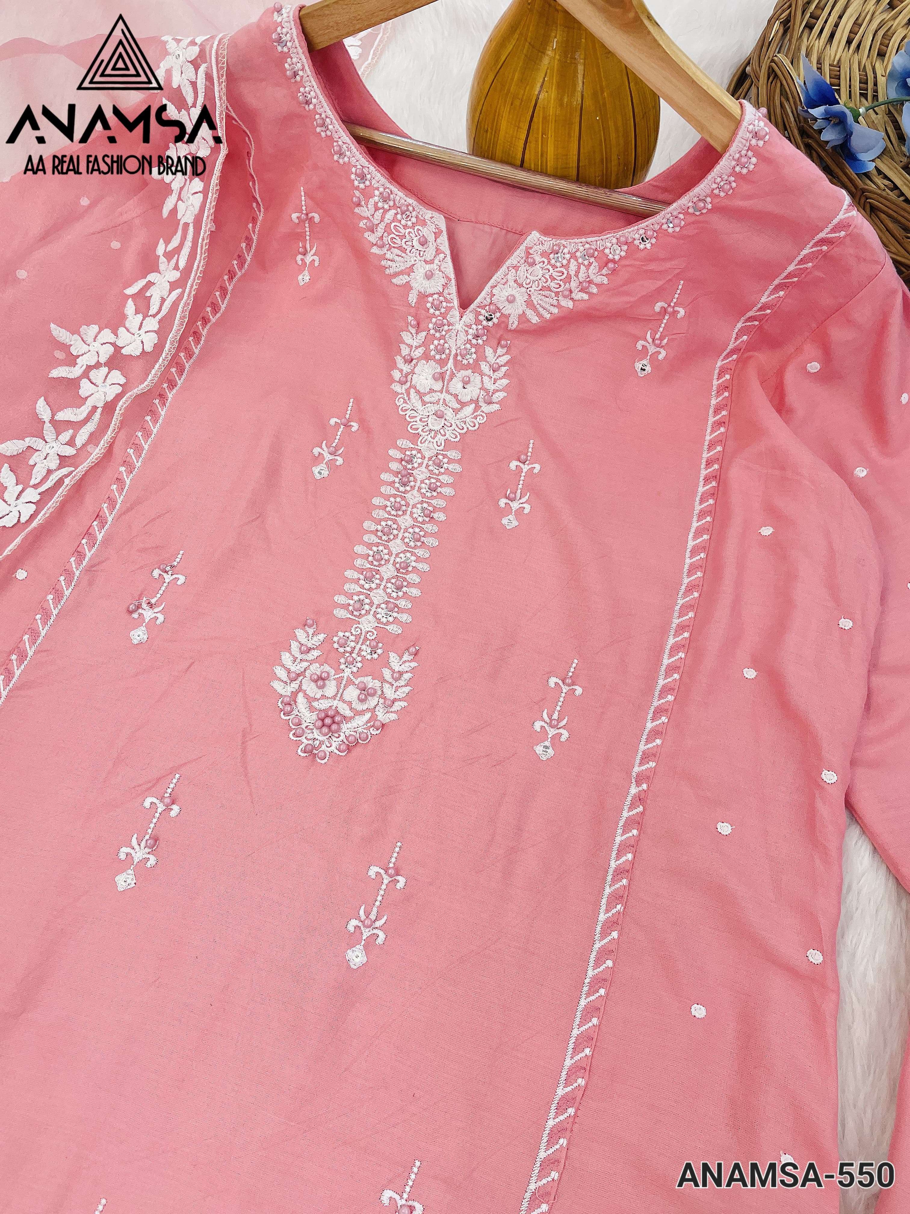 ANAMSA - 550 PURE RAYON COTTON BEAUTIFUL DESIGN HEAVY EMBROIDERED PARTY WEAR SUIT