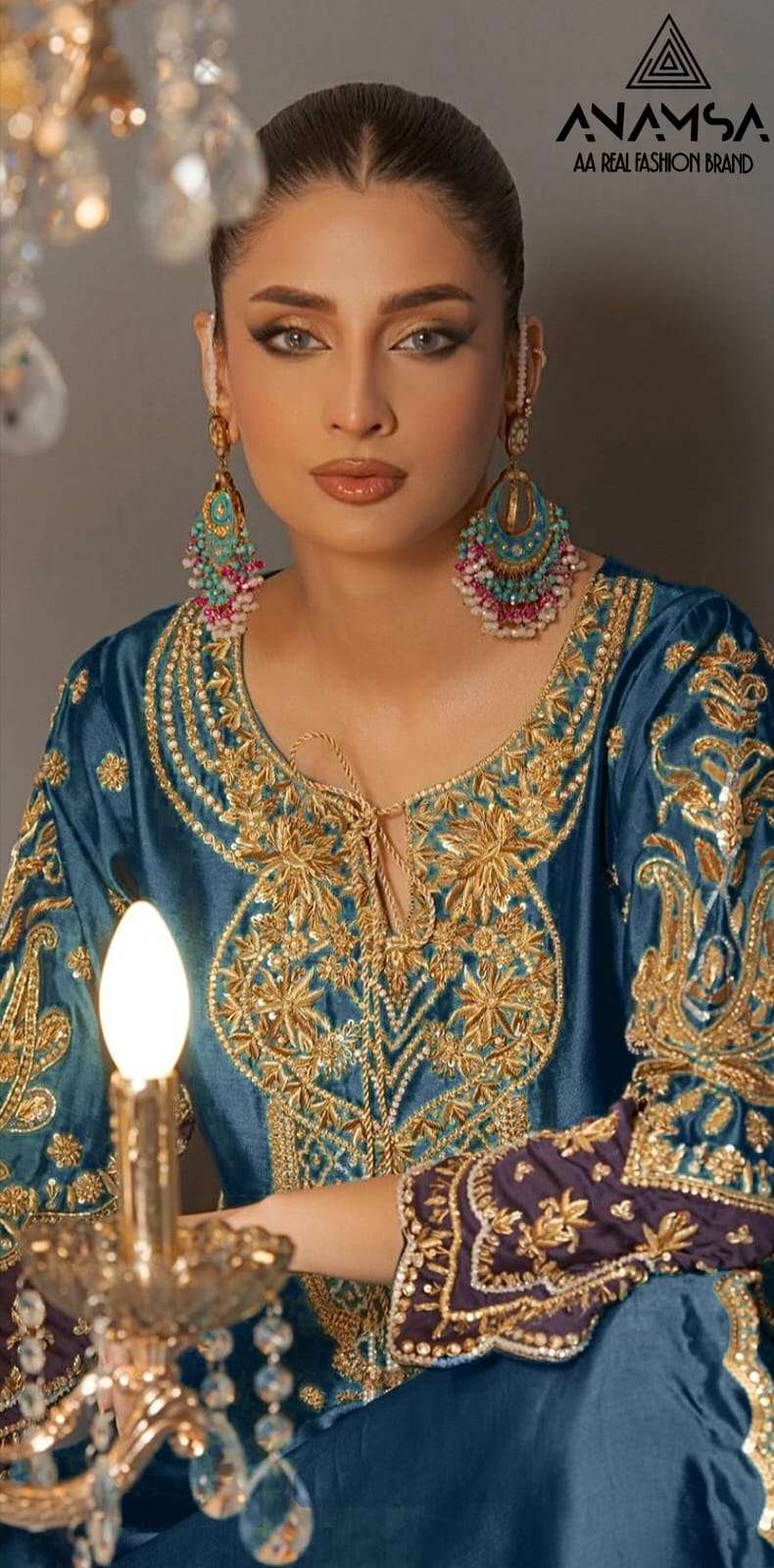 ANAMSA - 566 VERY BEAUTIFUL DESIGN PURE ROMAN SILK HEAVY EMBROIDERED READYMADE PARTY WEAR SUIT