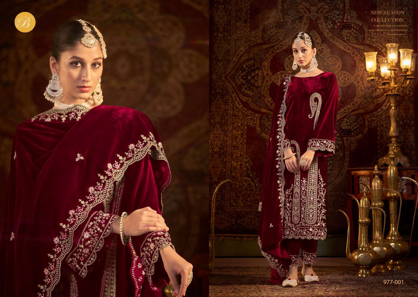BELLIZA DESIGNER STUDIO WINTER LUXURY VELVET WITH HEAVY EMBROIDERY DESIGNER SUIT