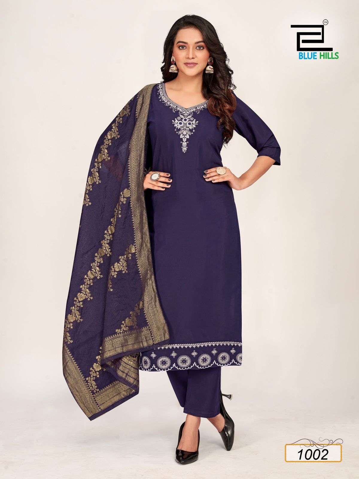BLUE HILLS JHANVI SILK FANCY EMBROIDERY WORKS KURTI COMBO SET 