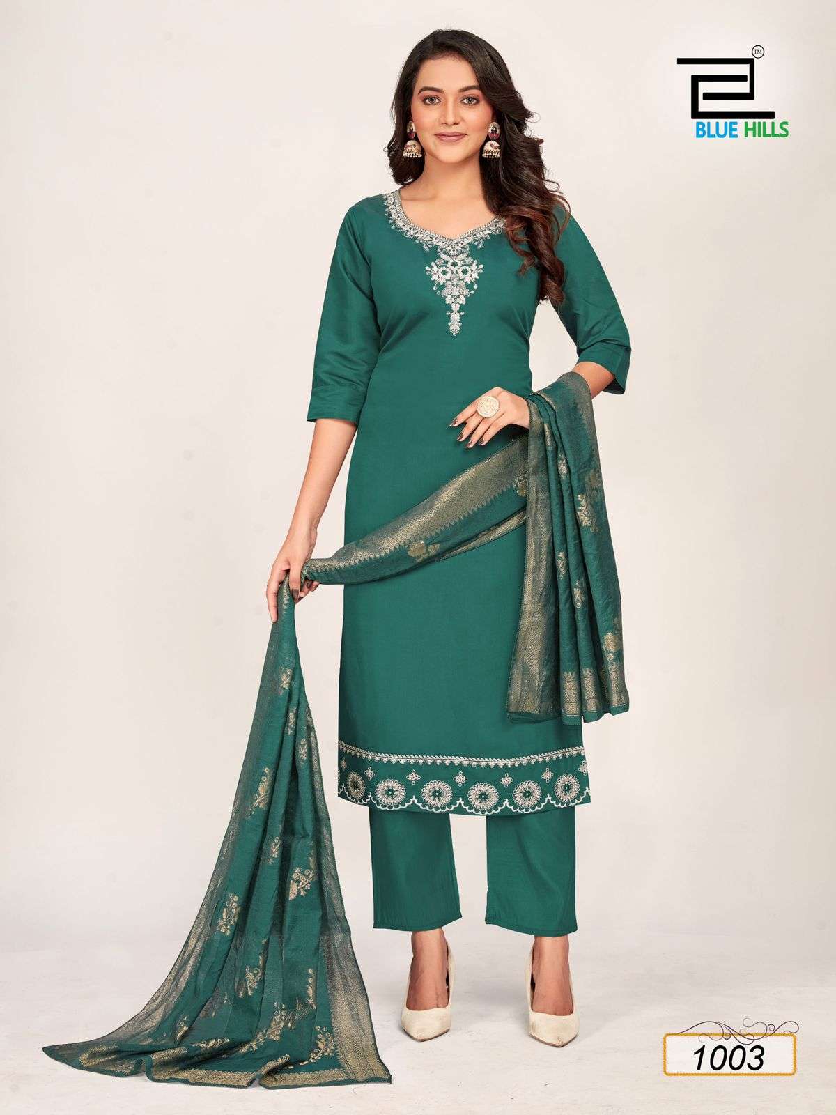 BLUE HILLS JHANVI SILK FANCY EMBROIDERY WORKS KURTI COMBO SET 