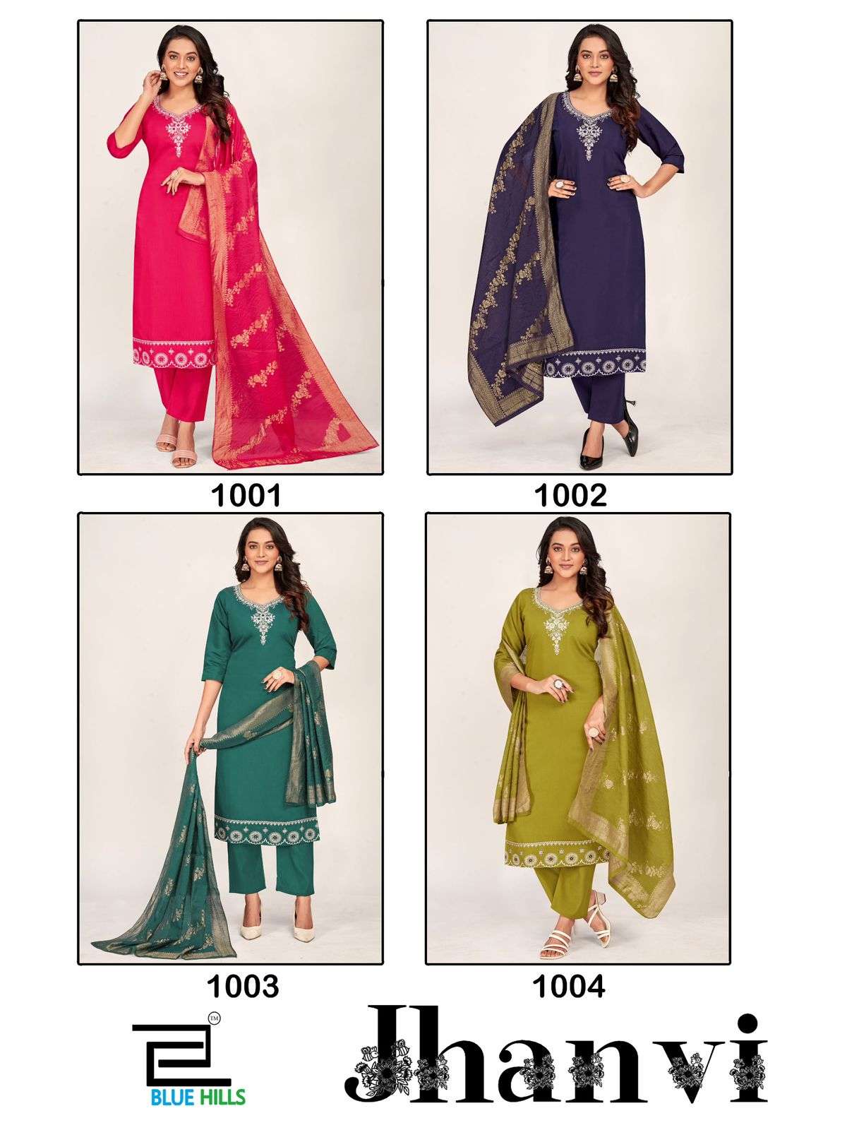 BLUE HILLS JHANVI SILK FANCY EMBROIDERY WORKS KURTI COMBO SET 