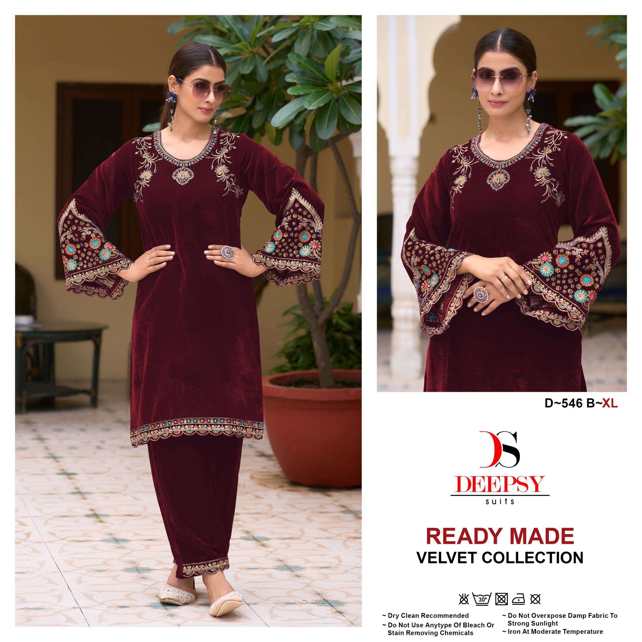 DEEPSY SUITS D 546 VELVET DESIGNER PAKISTANI KURTI WITH BOTTOM SET 