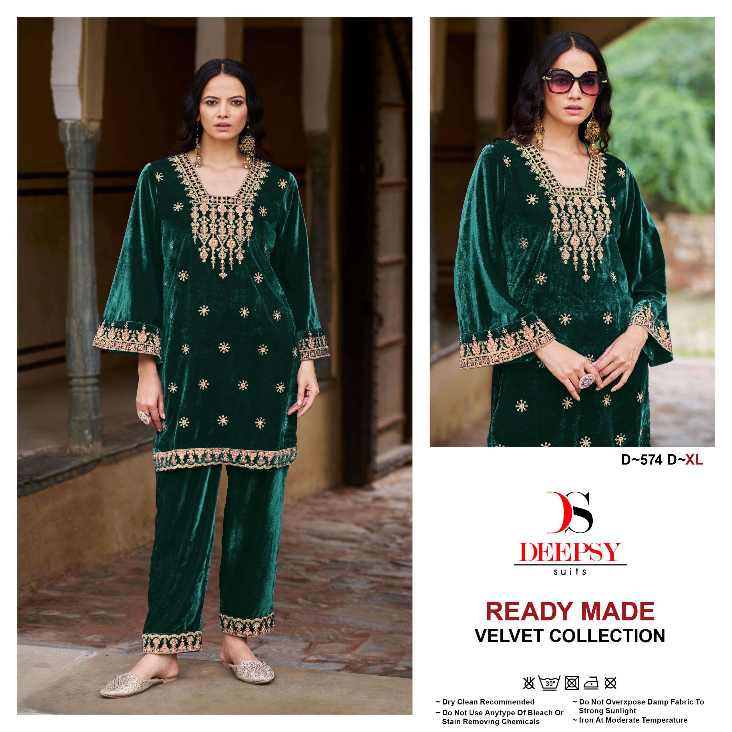 DEEPSY SUITS D 574 VELVET DESIGNER PAKISTANI KURTI WITH BOTTOM SET