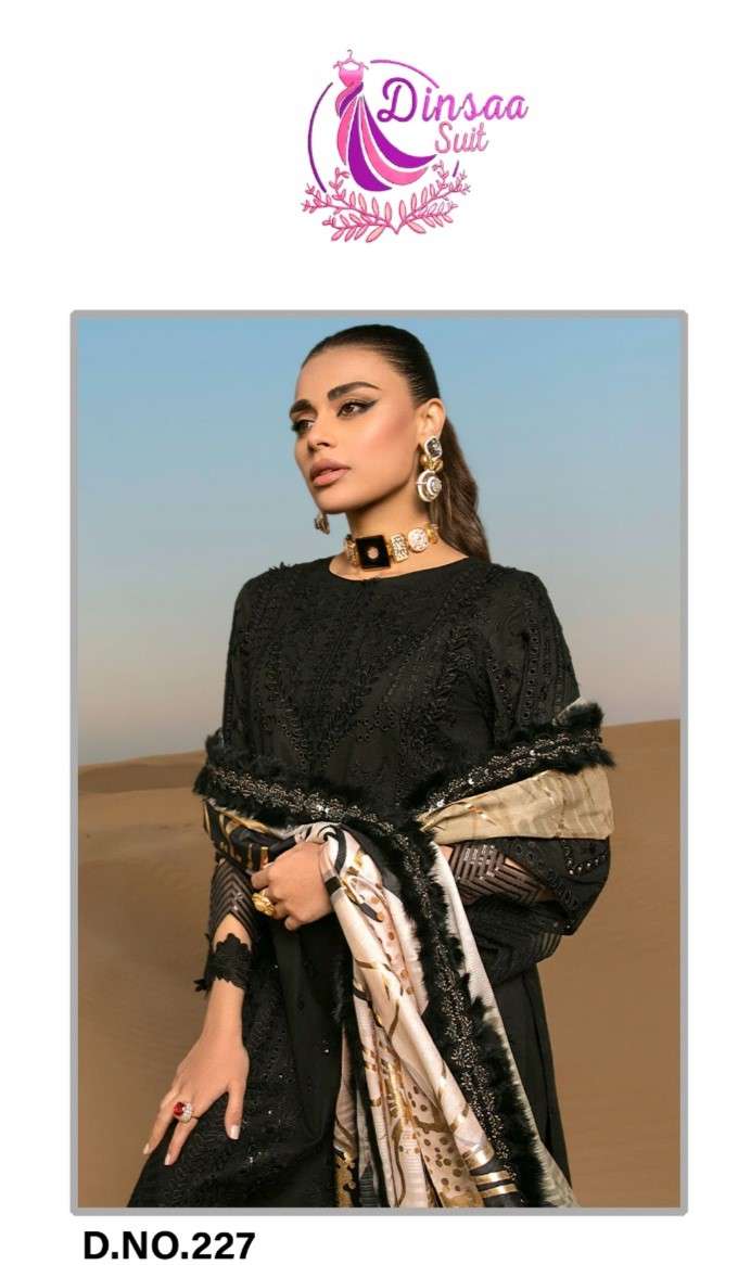 DINSAA SUIT DESIGN NO - 227 SUPER HIT BLACK HEAVY SELF EMBROIDERY PARTY WEAR SUIT