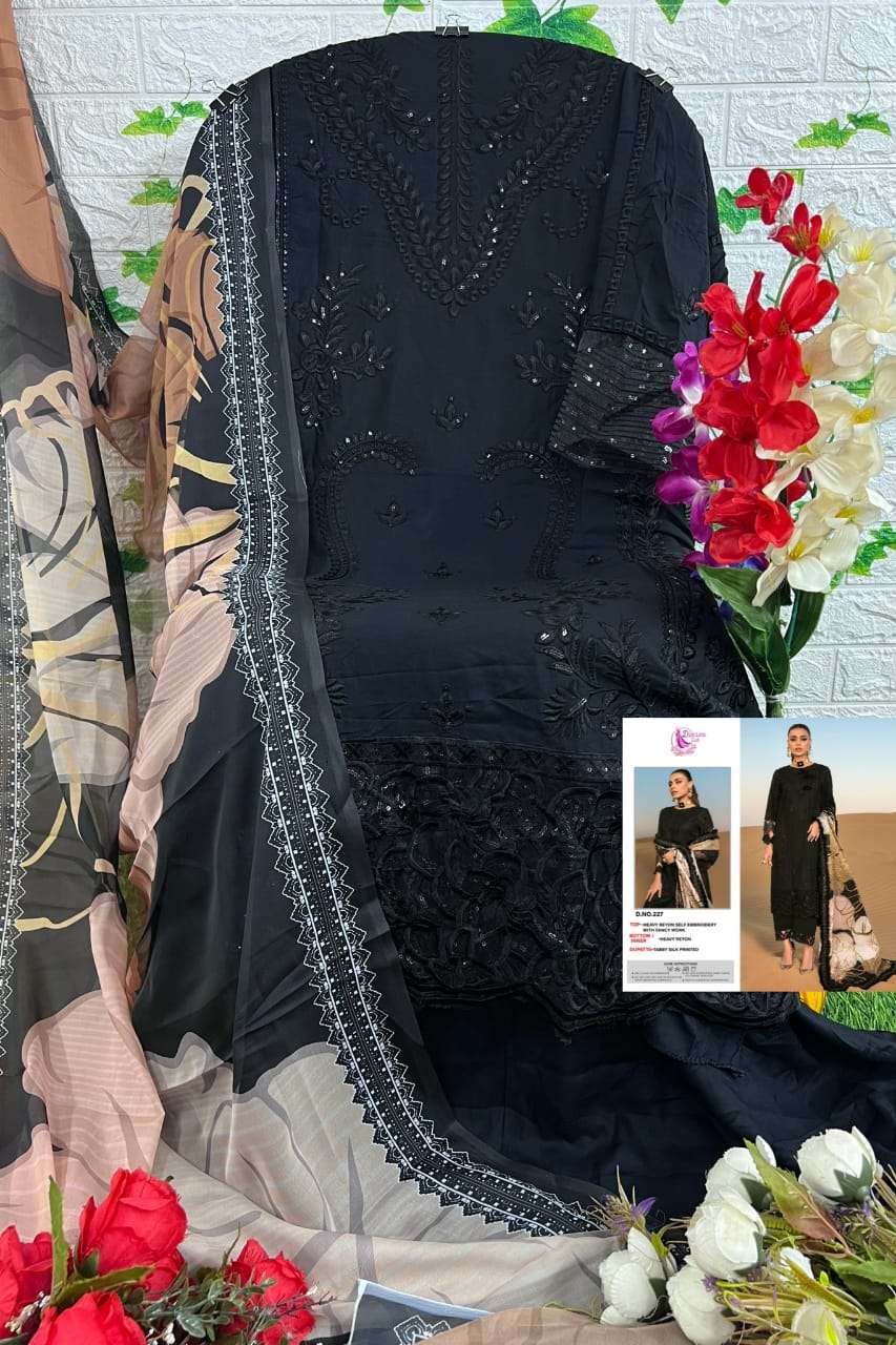 DINSAA SUIT DESIGN NO - 227 SUPER HIT BLACK HEAVY SELF EMBROIDERY PARTY WEAR SUIT