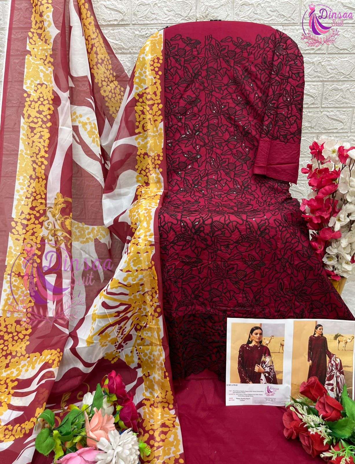 DINSAA SUIT  DESIGN NO - 278 ABC SUPER HIT 3 C OLOURS HEAVY SELF EMBROIDERY PARTY WEAR SUIT