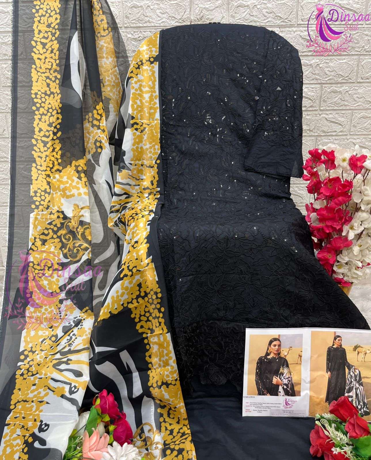 DINSAA SUIT  DESIGN NO - 278 ABC SUPER HIT 3 C OLOURS HEAVY SELF EMBROIDERY PARTY WEAR SUIT
