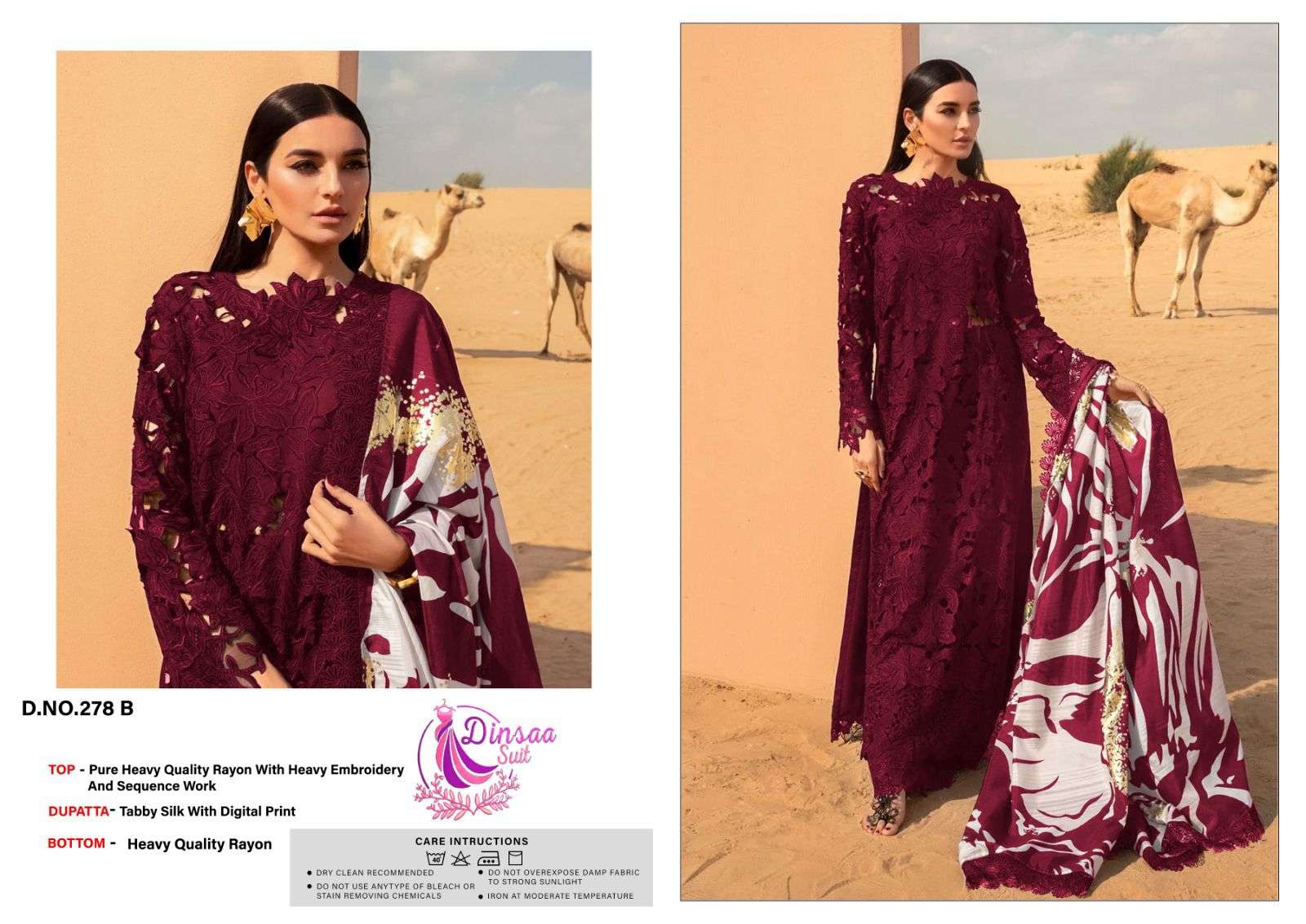 DINSAA SUIT  DESIGN NO - 278 ABC SUPER HIT 3 C OLOURS HEAVY SELF EMBROIDERY PARTY WEAR SUIT
