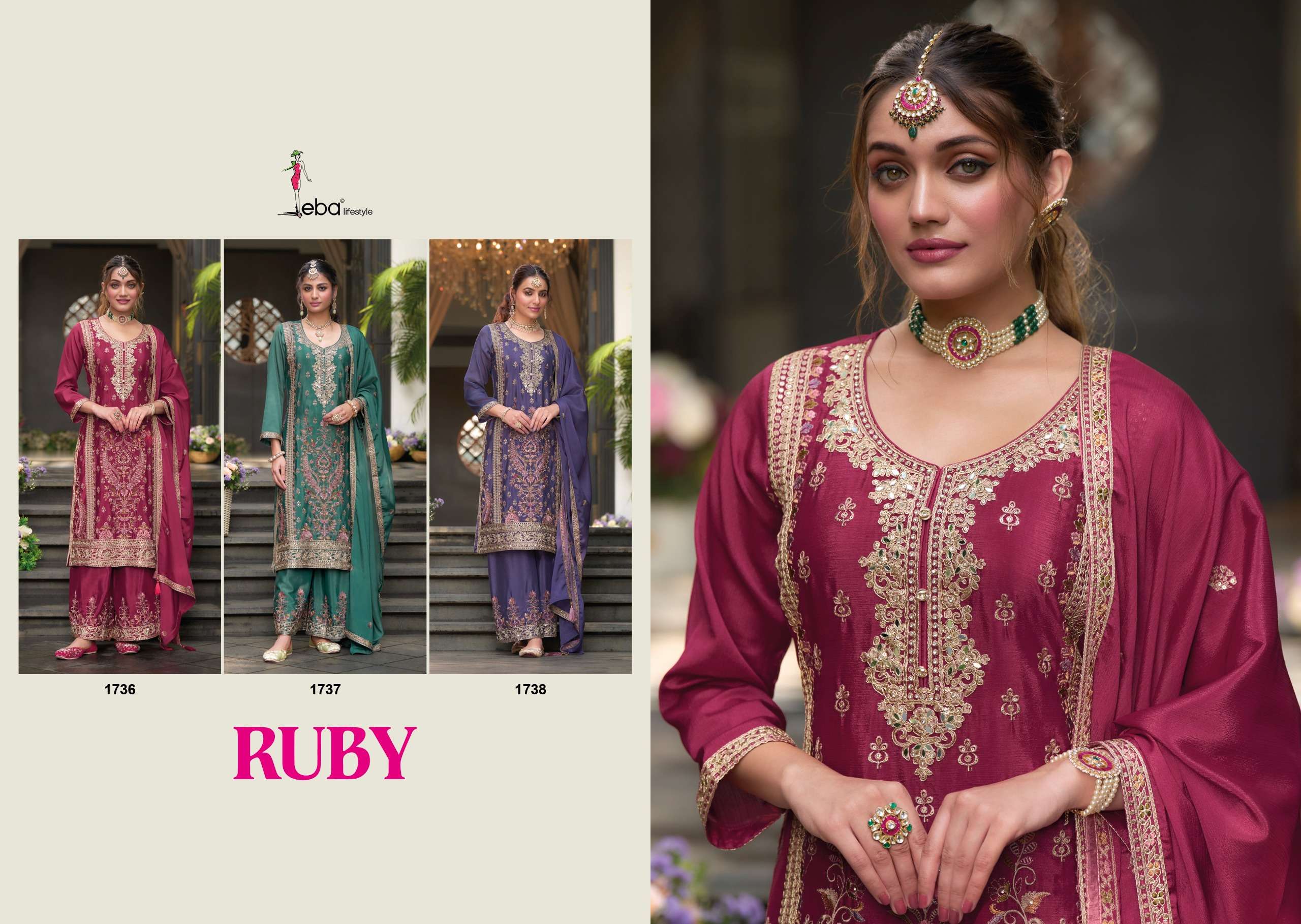 EBA LIFESTYE RUBY HEAVY EMBROIDERY DESIGNER FESTIVE WEAR SUIT