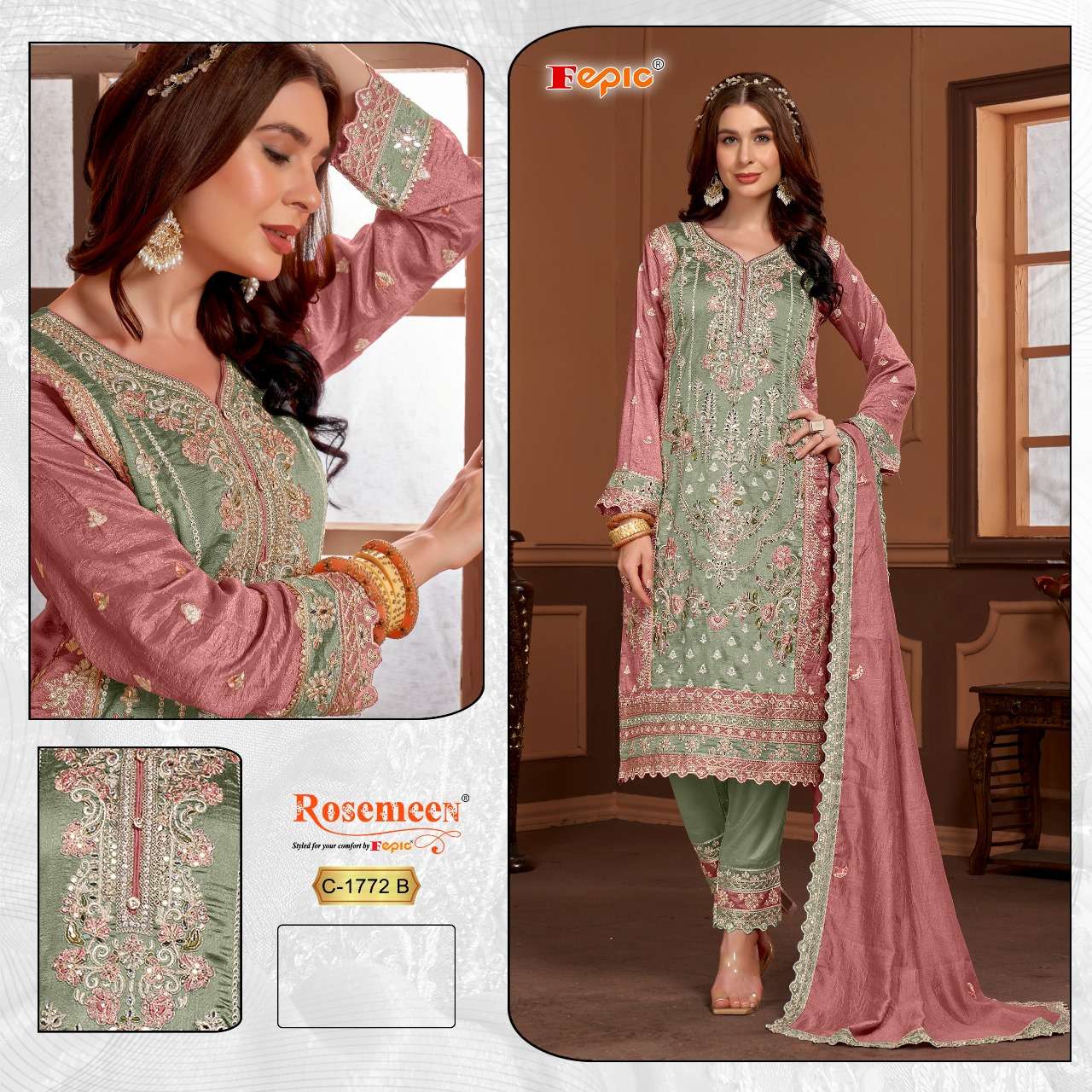 FEPIC ROSEMEEN C 1772 SILK HEAVY EMBROIDERED PAKISTANI SUIT