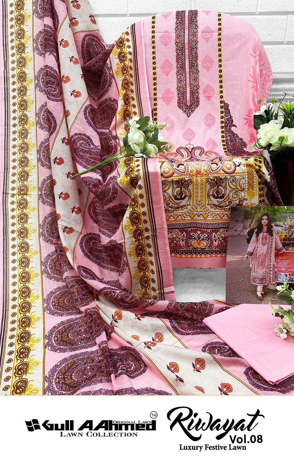 GULL AAHMED RIWAYAT VOL 8 LAWN COTTON DIGITAL PRINT SUIT