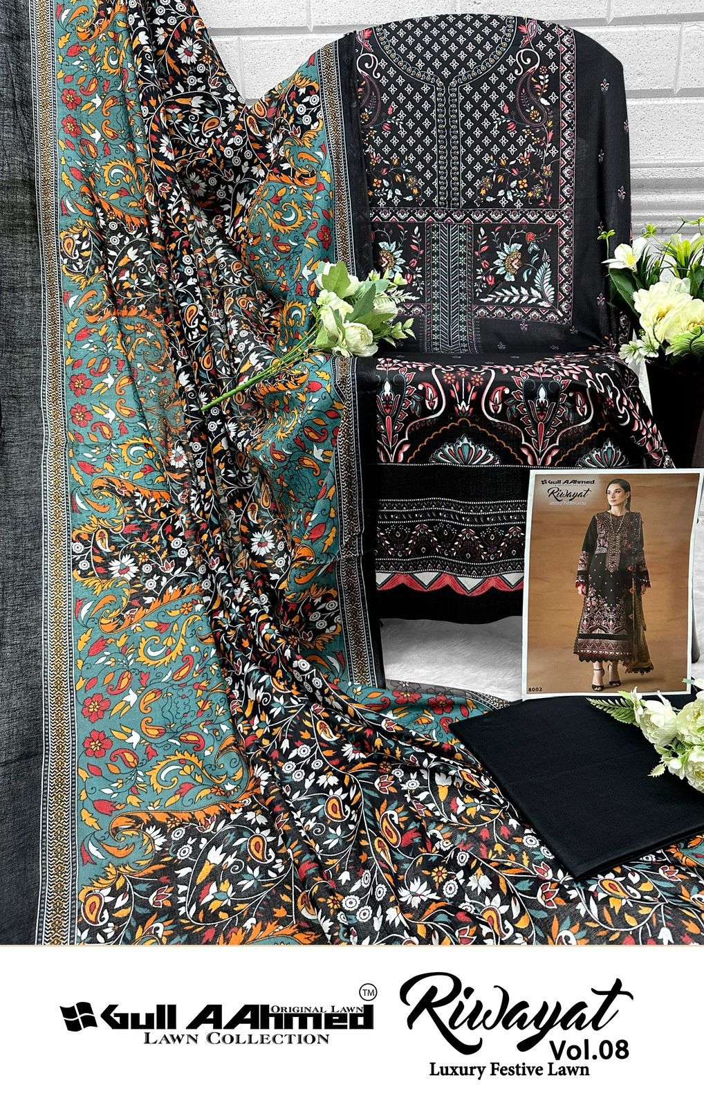 GULL AAHMED RIWAYAT VOL 8 LAWN COTTON DIGITAL PRINT SUIT