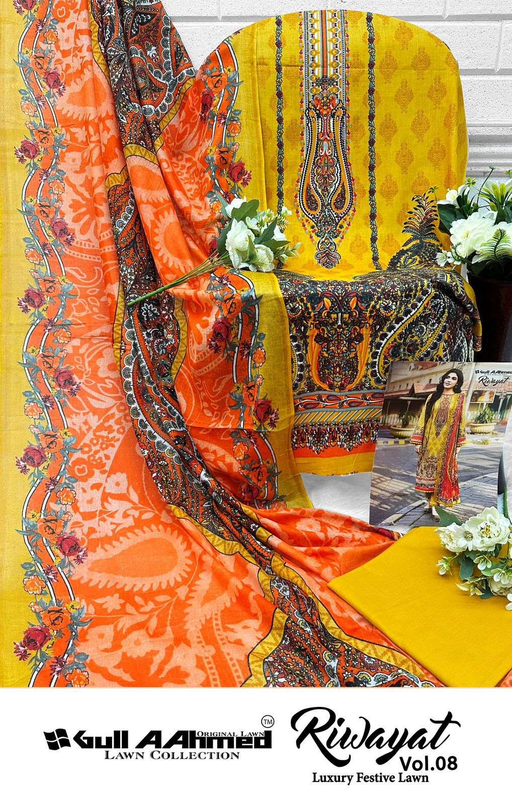 GULL AAHMED RIWAYAT VOL 8 LAWN COTTON DIGITAL PRINT SUIT