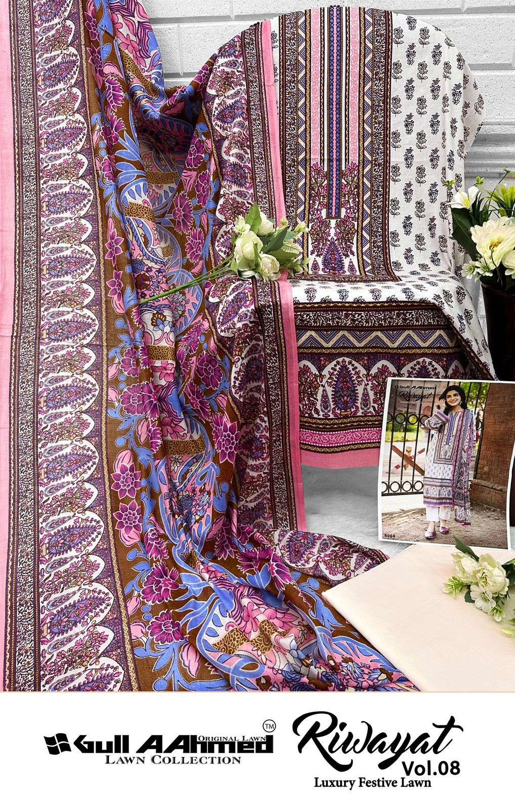 GULL AAHMED RIWAYAT VOL 8 LAWN COTTON DIGITAL PRINT SUIT