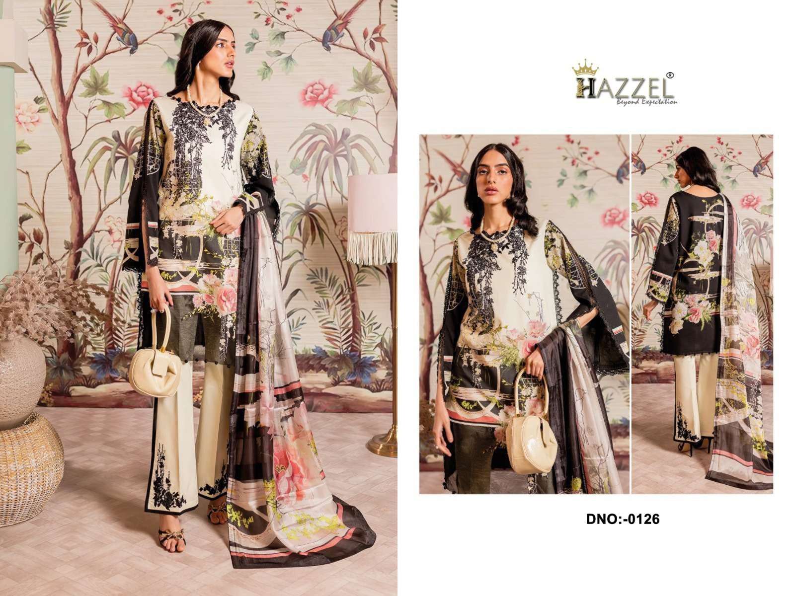 HAZEEL NEW LUXURY LAWN DESIGN NO - 0126 COTTON PRINTED SUIT