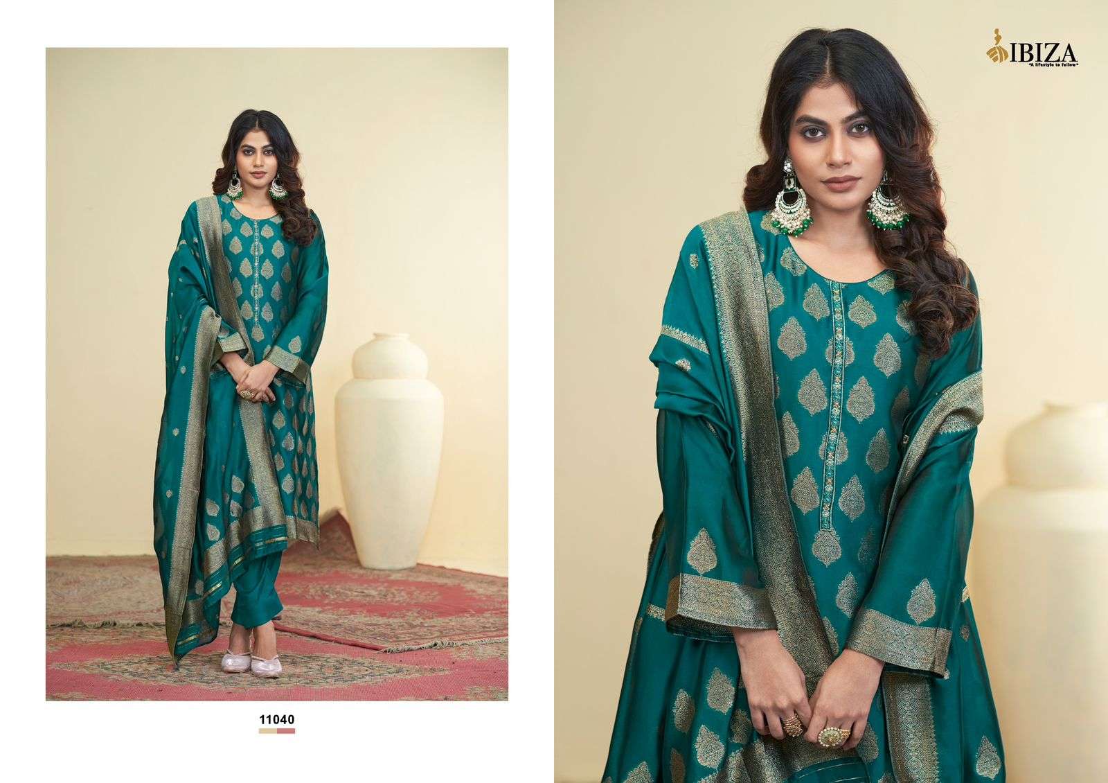 IBIZA DASTOOR SILK JACQUARD DESIGNER SUIT