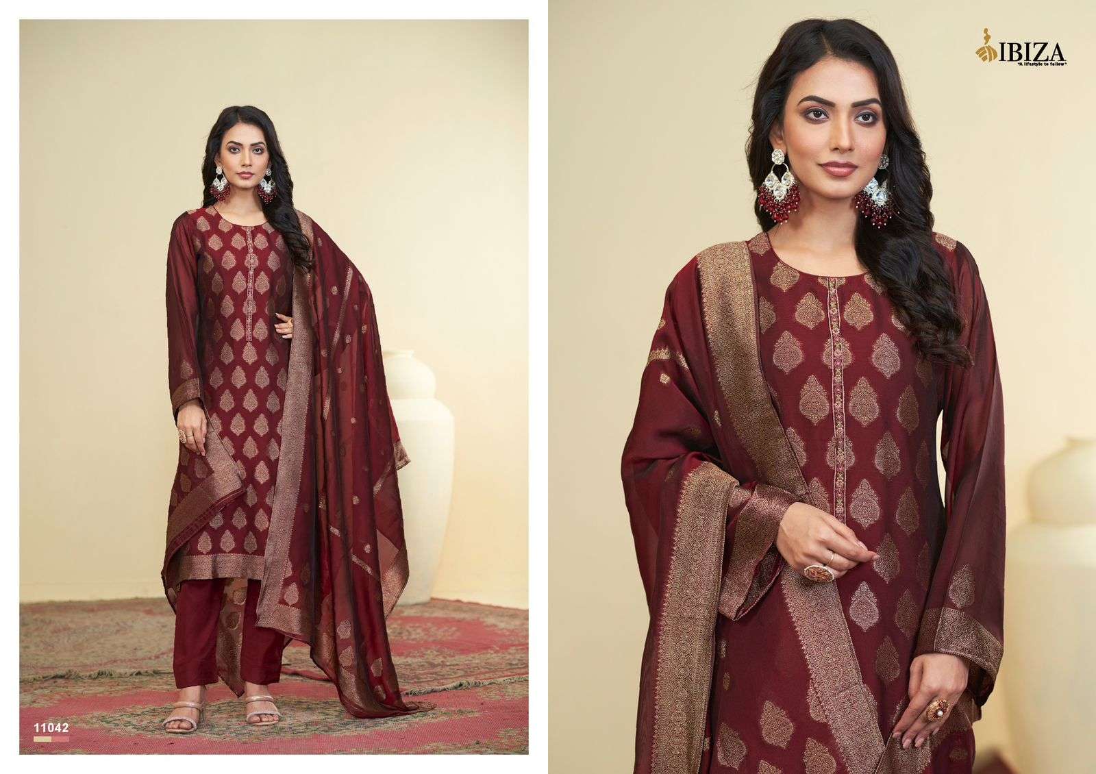 IBIZA DASTOOR SILK JACQUARD DESIGNER SUIT