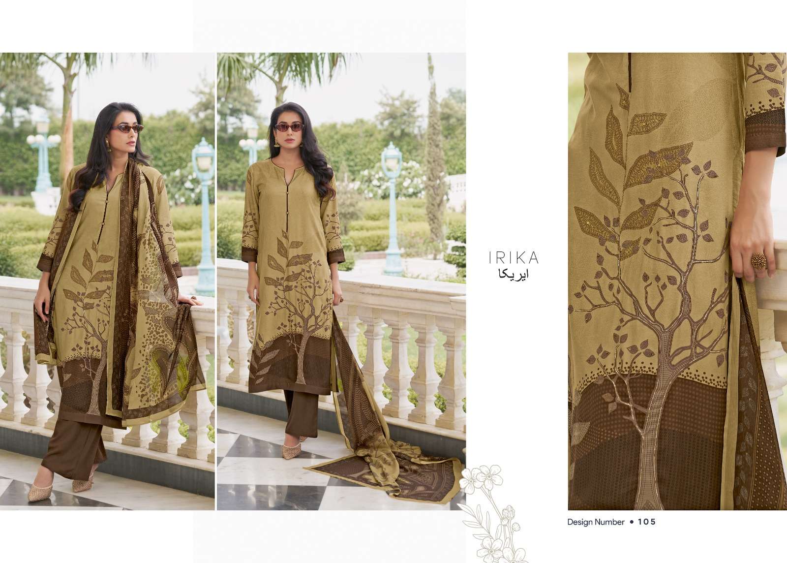 IRIKA OLIVE PASHMINA DIGITAL PRINT WITH HAND WORK DESIGNER SUIT