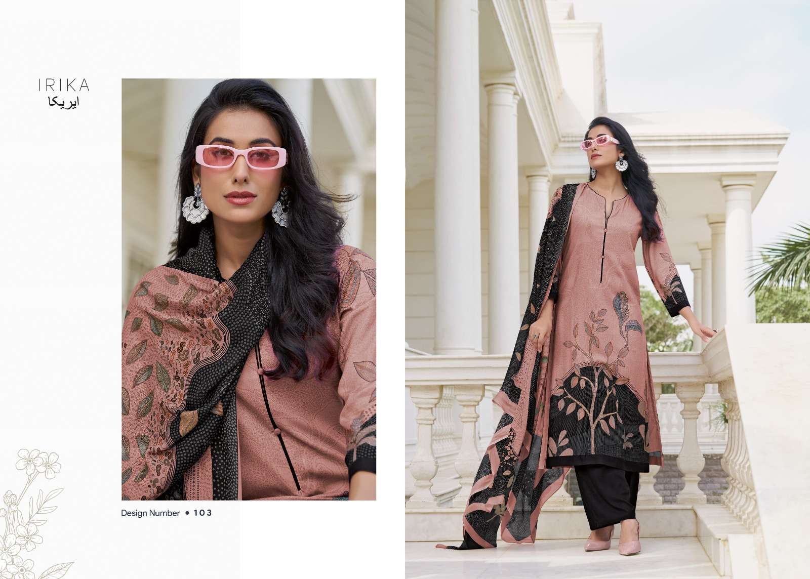 IRIKA OLIVE PASHMINA DIGITAL PRINT WITH HAND WORK DESIGNER SUIT