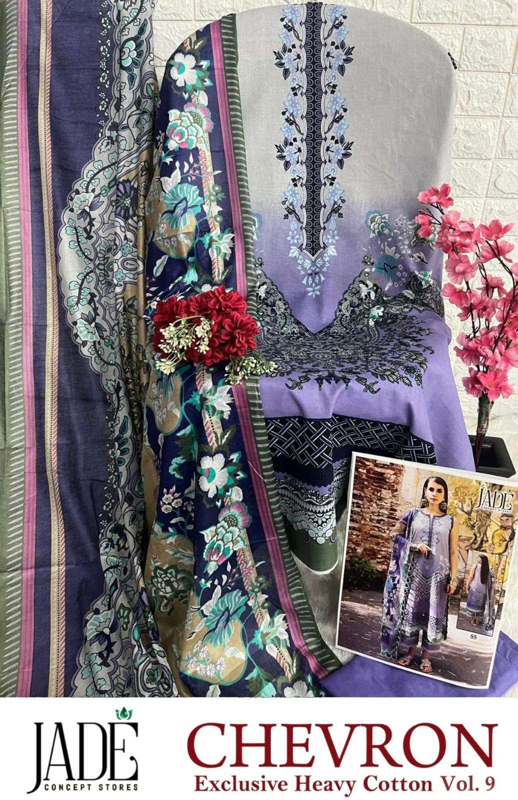 JADE CHEVRON EXCLUSIVE HEAVY COTTON VOL 9 LAWN COTTON DIGITAL PRINT SUIT
