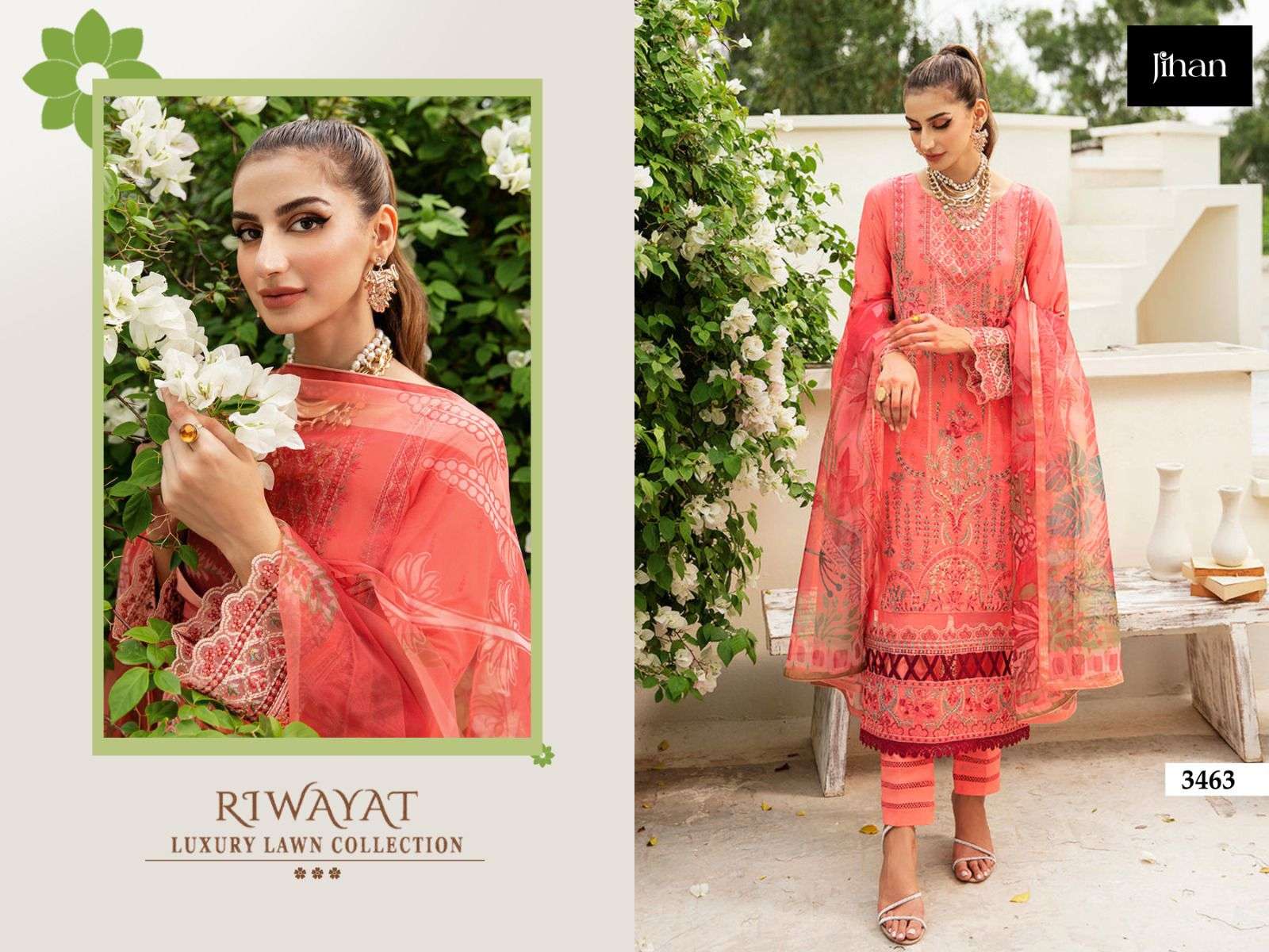 JIHAN RIWAYAT LUXURY LAWN COLLECTION EMBROIDERY DESIGNER SALWAR KAMEEZ 