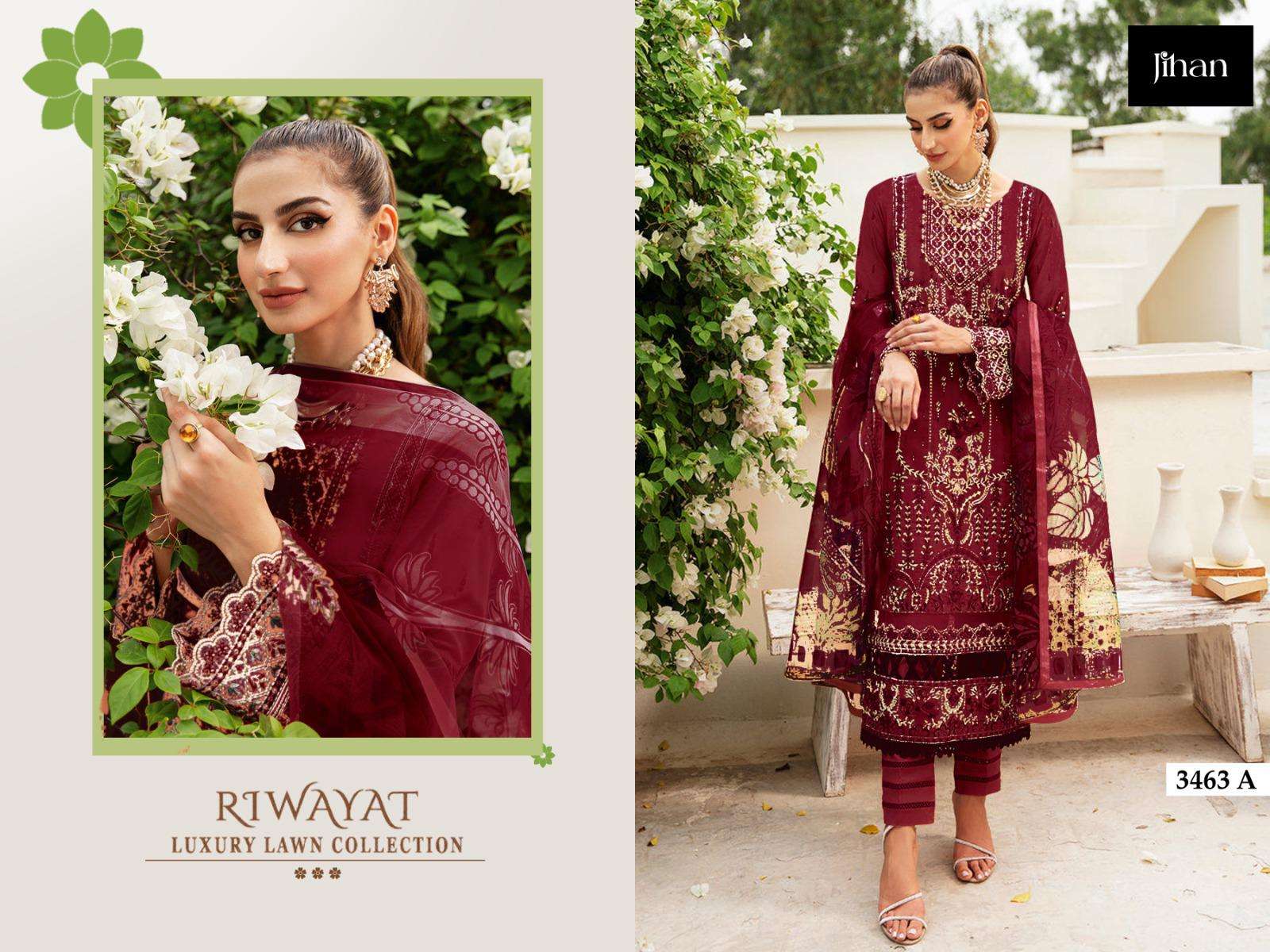 JIHAN RIWAYAT LUXURY LAWN COLLECTION EMBROIDERY DESIGNER SALWAR KAMEEZ 