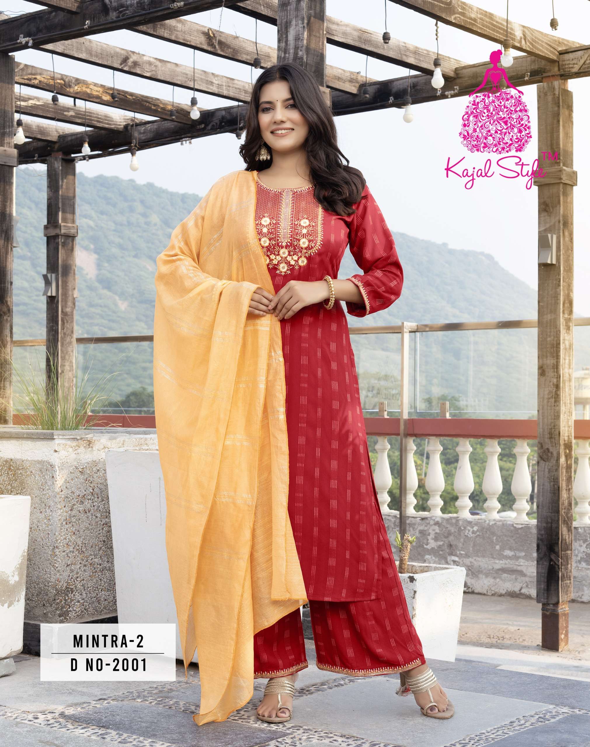 KAJAL STYLE MINTRA VOL 2 STRAIGHT KURTI WITH PLAZZO AND DUPATTA SET 