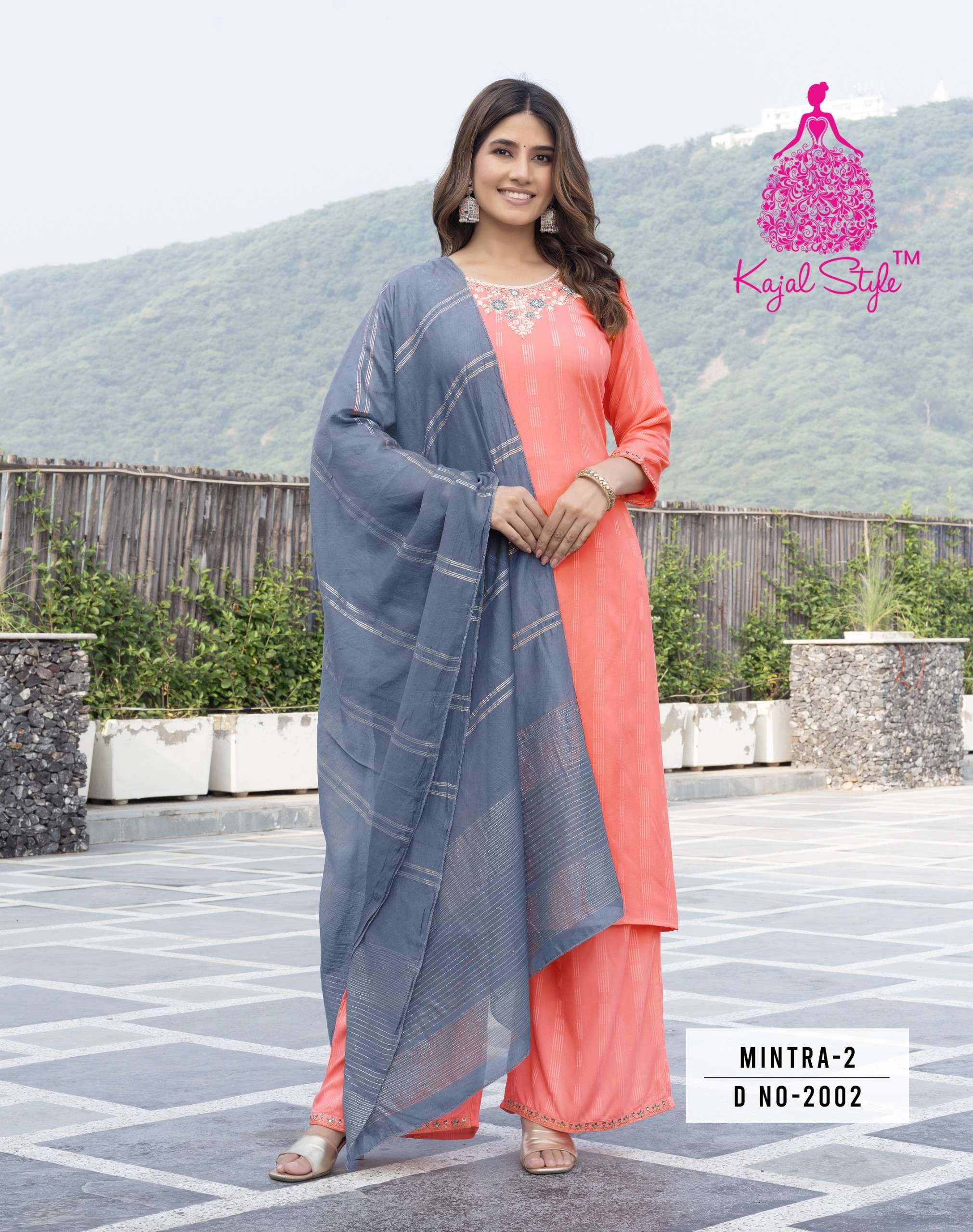 KAJAL STYLE MINTRA VOL 2 STRAIGHT KURTI WITH PLAZZO AND DUPATTA SET 