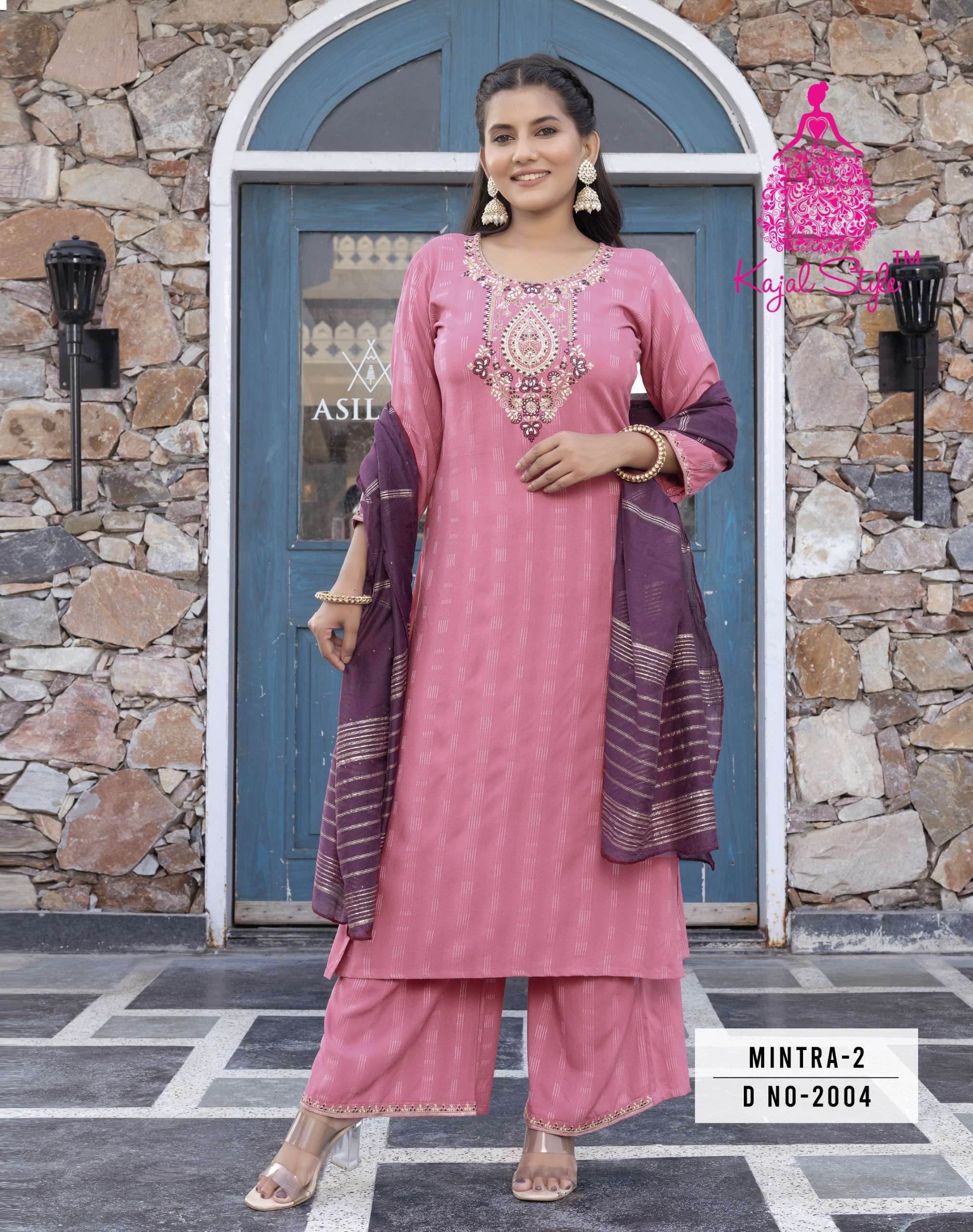 KAJAL STYLE MINTRA VOL 2 STRAIGHT KURTI WITH PLAZZO AND DUPATTA SET 