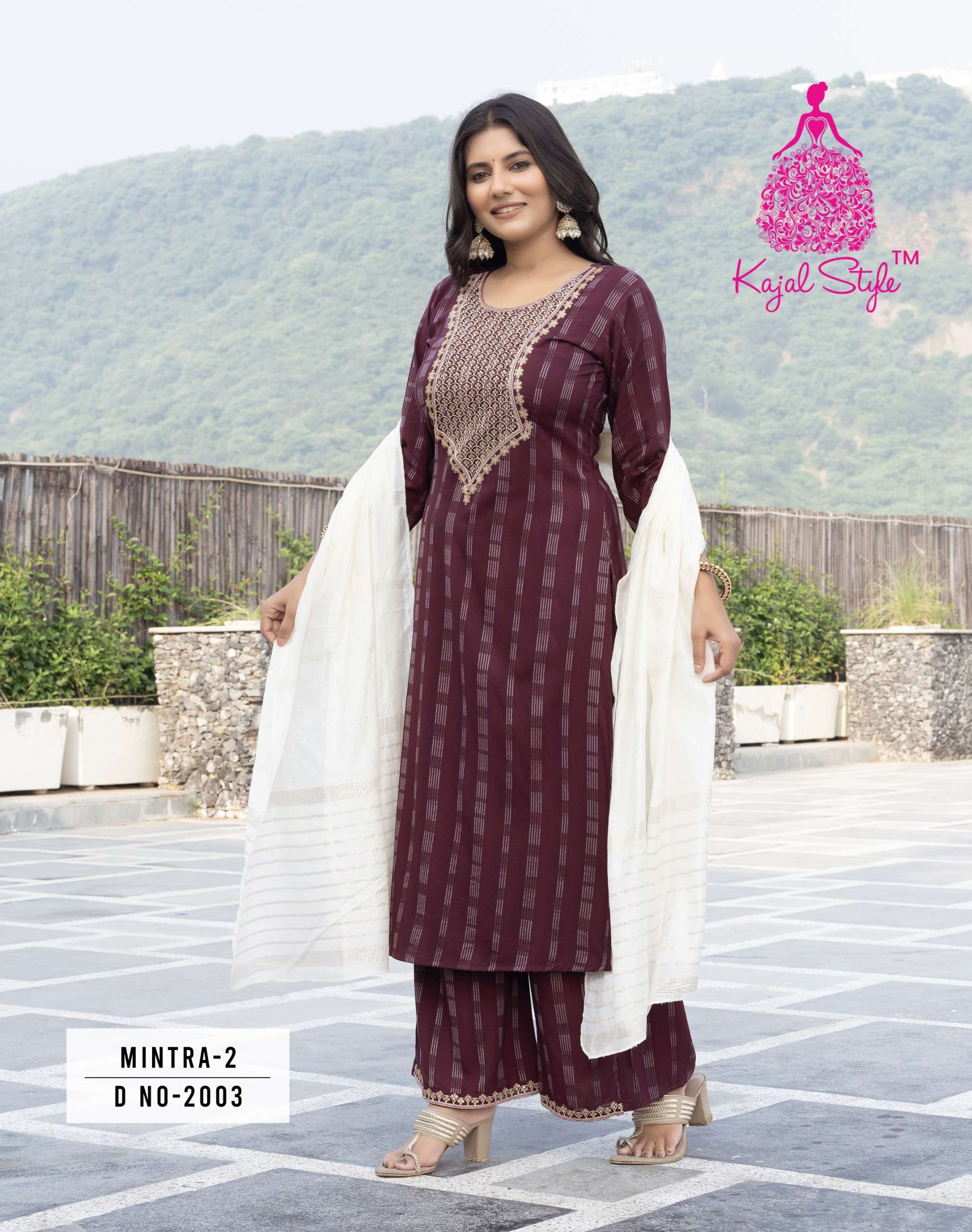 KAJAL STYLE MINTRA VOL 2 STRAIGHT KURTI WITH PLAZZO AND DUPATTA SET 