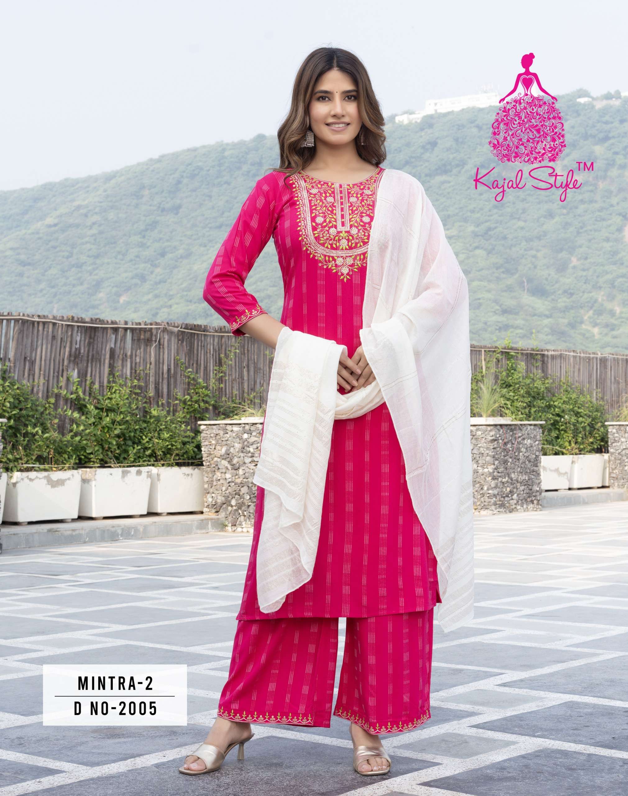 KAJAL STYLE MINTRA VOL 2 STRAIGHT KURTI WITH PLAZZO AND DUPATTA SET 