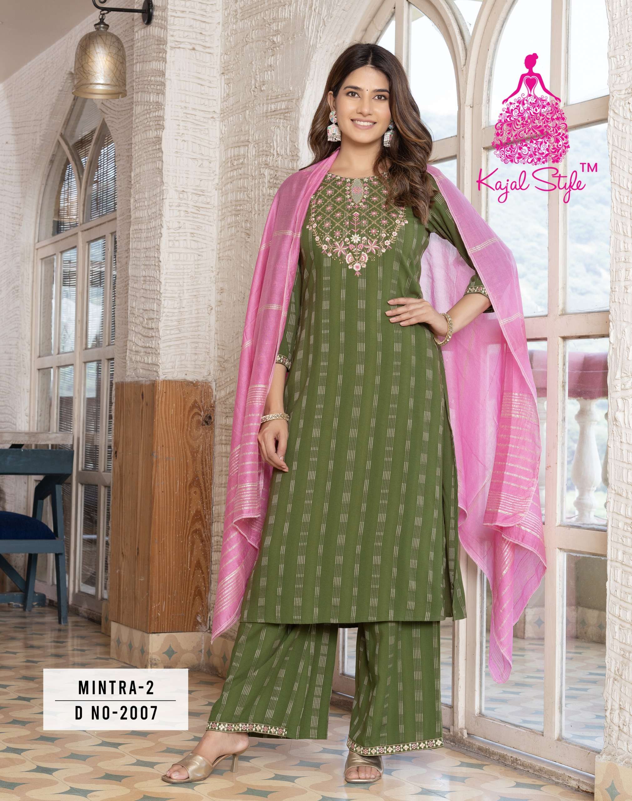 KAJAL STYLE MINTRA VOL 2 STRAIGHT KURTI WITH PLAZZO AND DUPATTA SET 