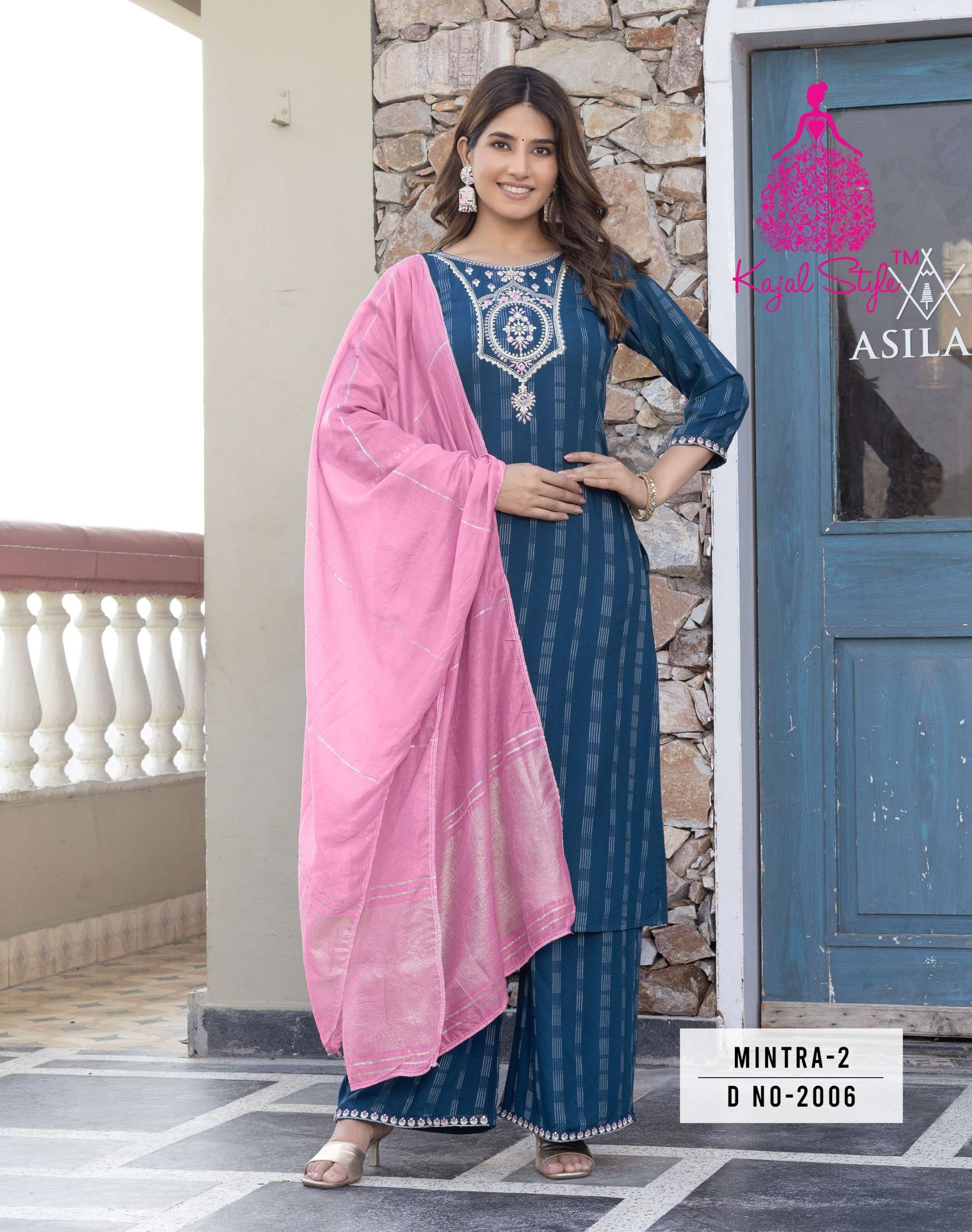 KAJAL STYLE MINTRA VOL 2 STRAIGHT KURTI WITH PLAZZO AND DUPATTA SET 