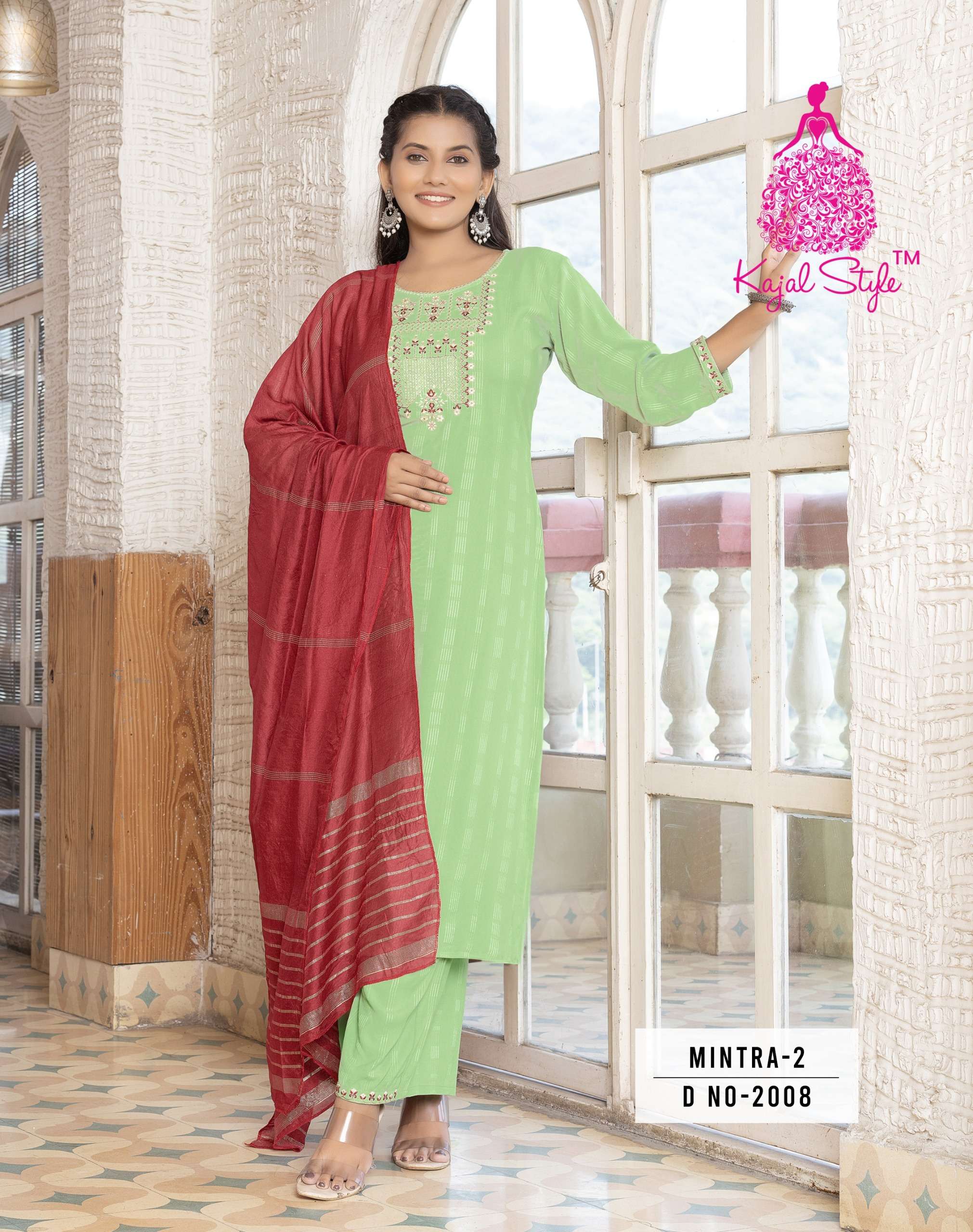 KAJAL STYLE MINTRA VOL 2 STRAIGHT KURTI WITH PLAZZO AND DUPATTA SET 