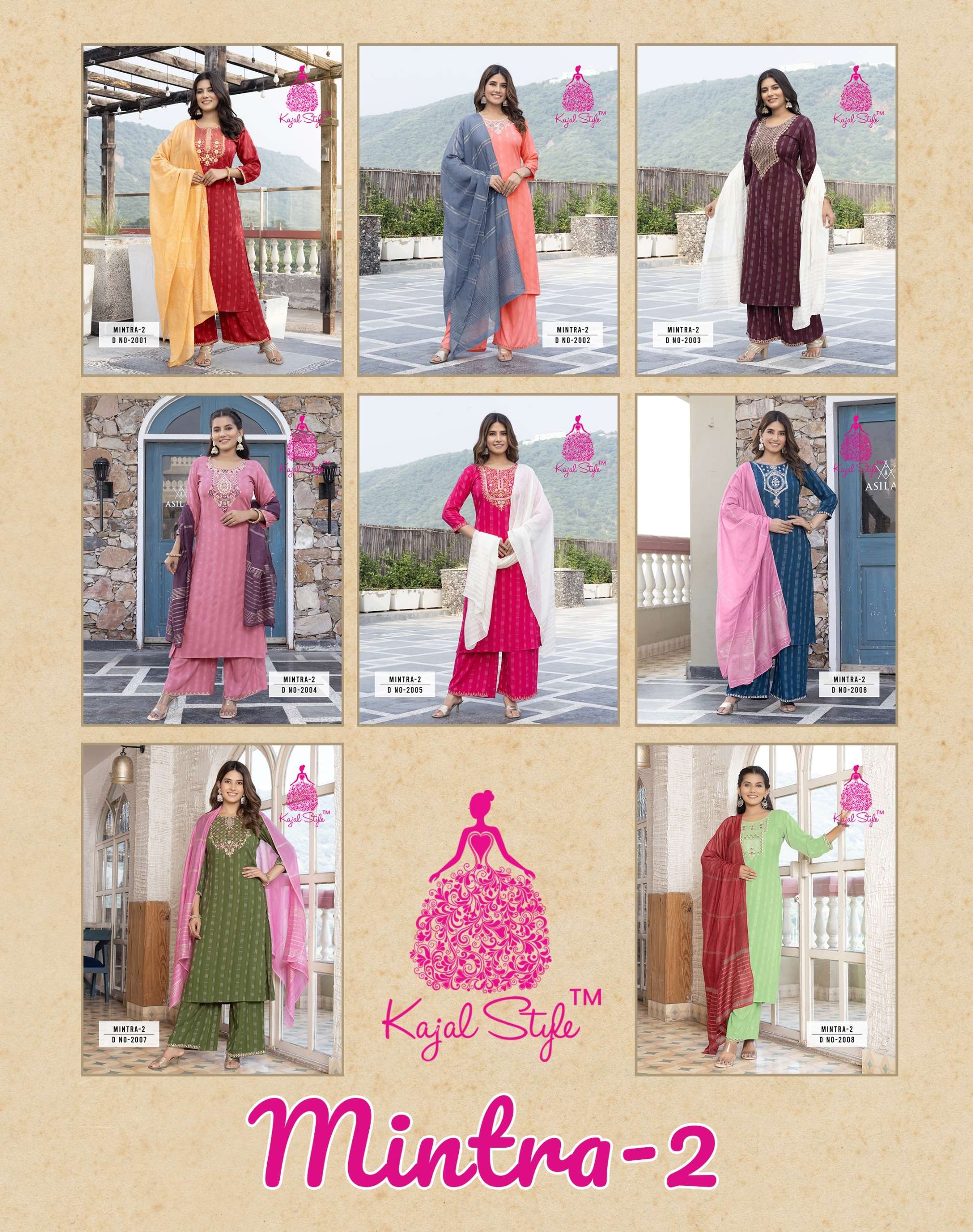 KAJAL STYLE MINTRA VOL 2 STRAIGHT KURTI WITH PLAZZO AND DUPATTA SET 