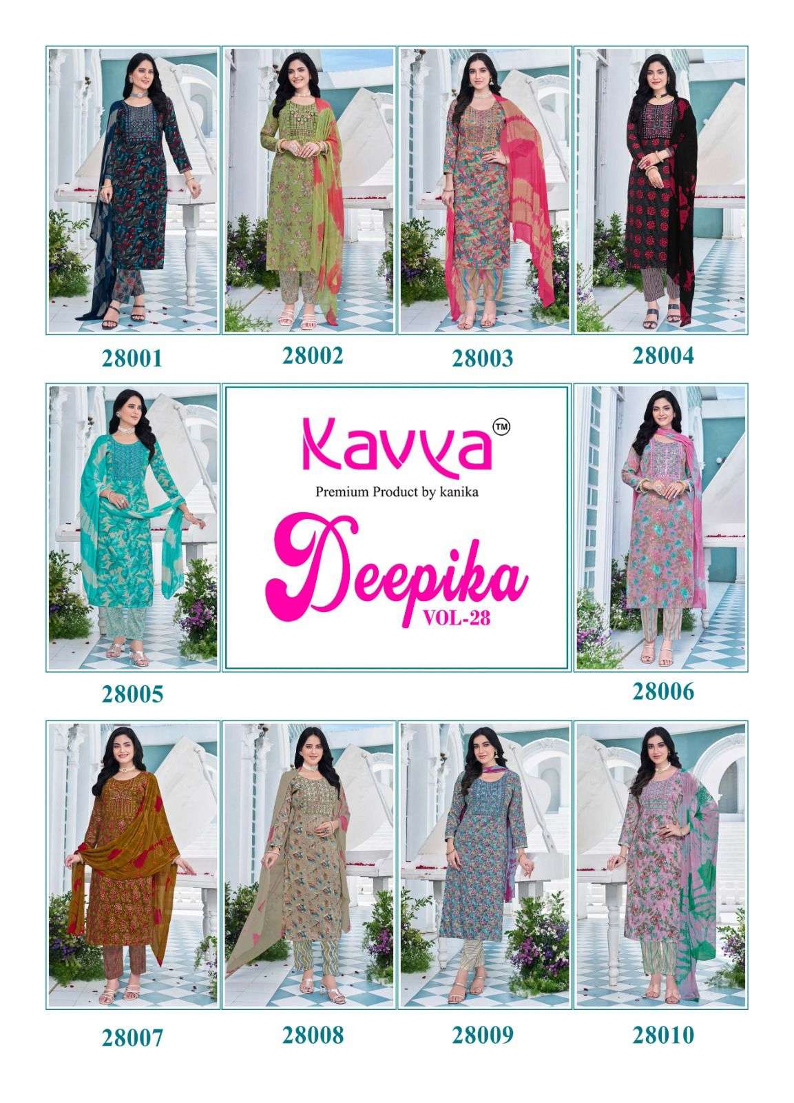 KAVYA DEEPIKA VOL 28 FANCY PRINTED STRAIGHT CUT LADIES KURTI COMBO SET 	