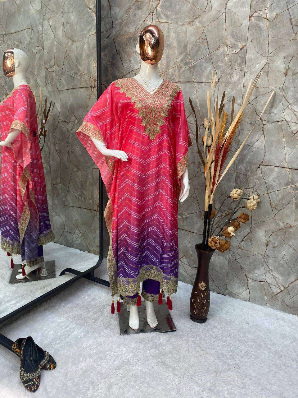 LG 1886 SHADED FABRIC FANCY DESIGNER KAFTAN WITH PANT 
